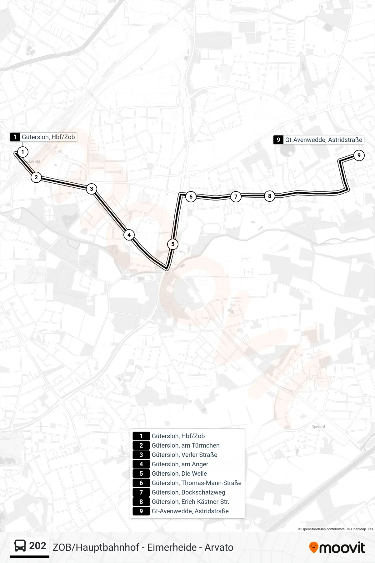 202 bus Line (Gt-Avenwedde, Astridstraße) route and stops on a map