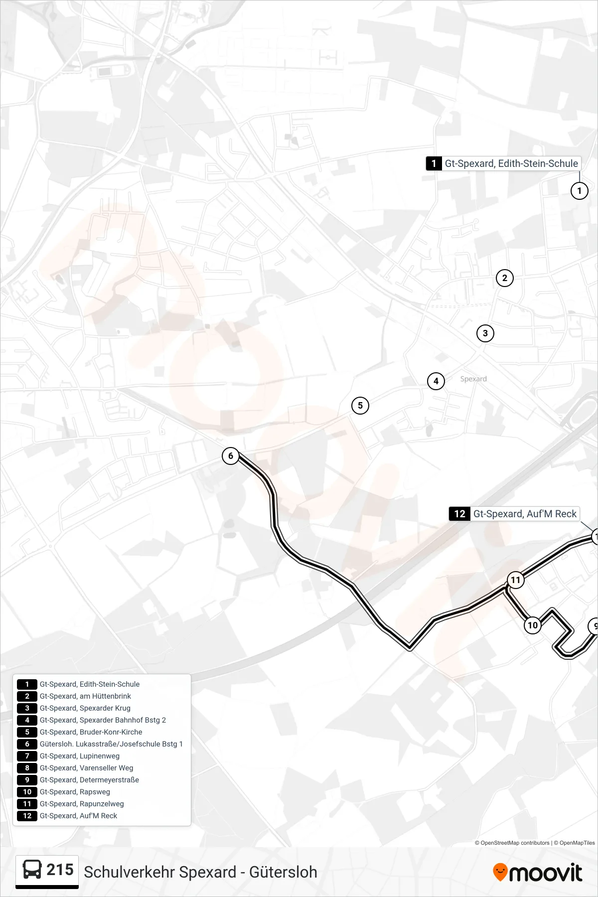 215 bus Line (Gt-Spexard, Auf'M Reck) route and stops on a map