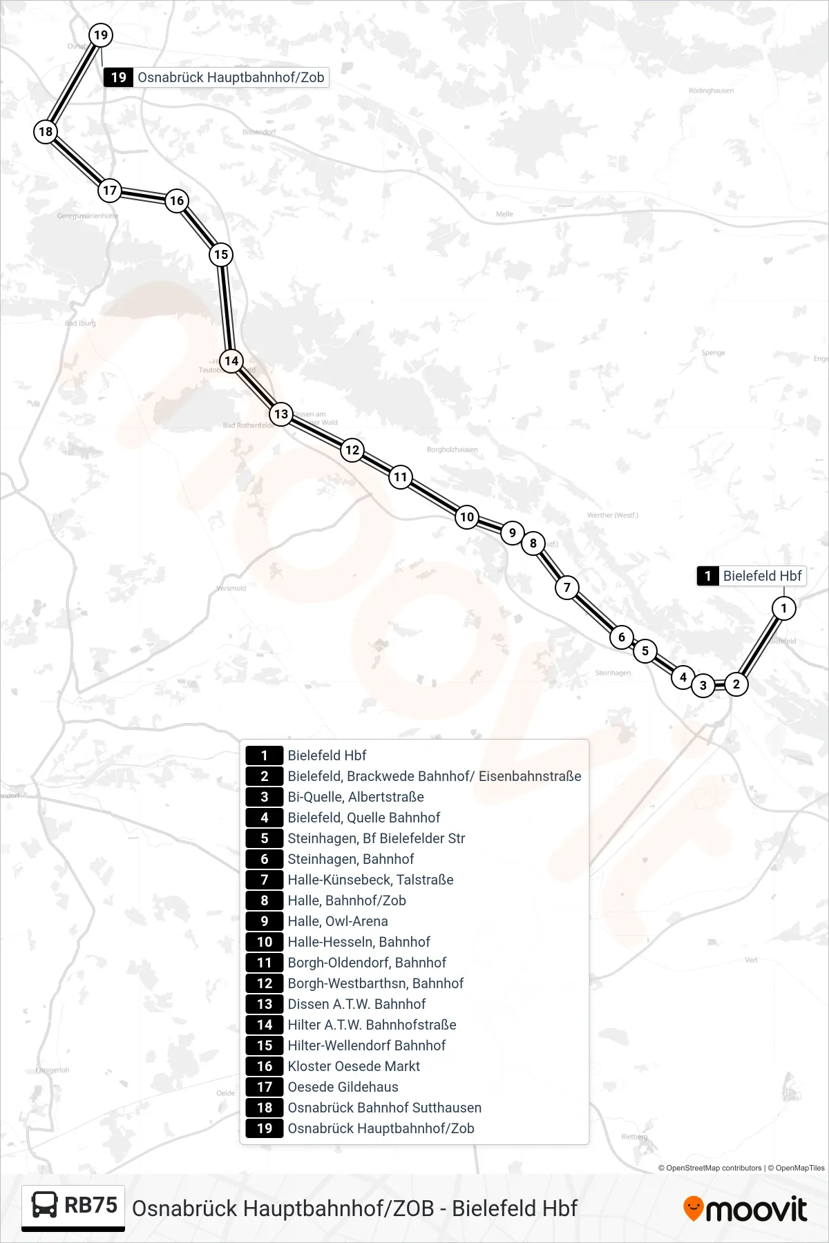 Linie RB75 (Bus) Richtung Osnabrück Hauptbahnhof/Zob: Route und Haltestellen auf der Karte