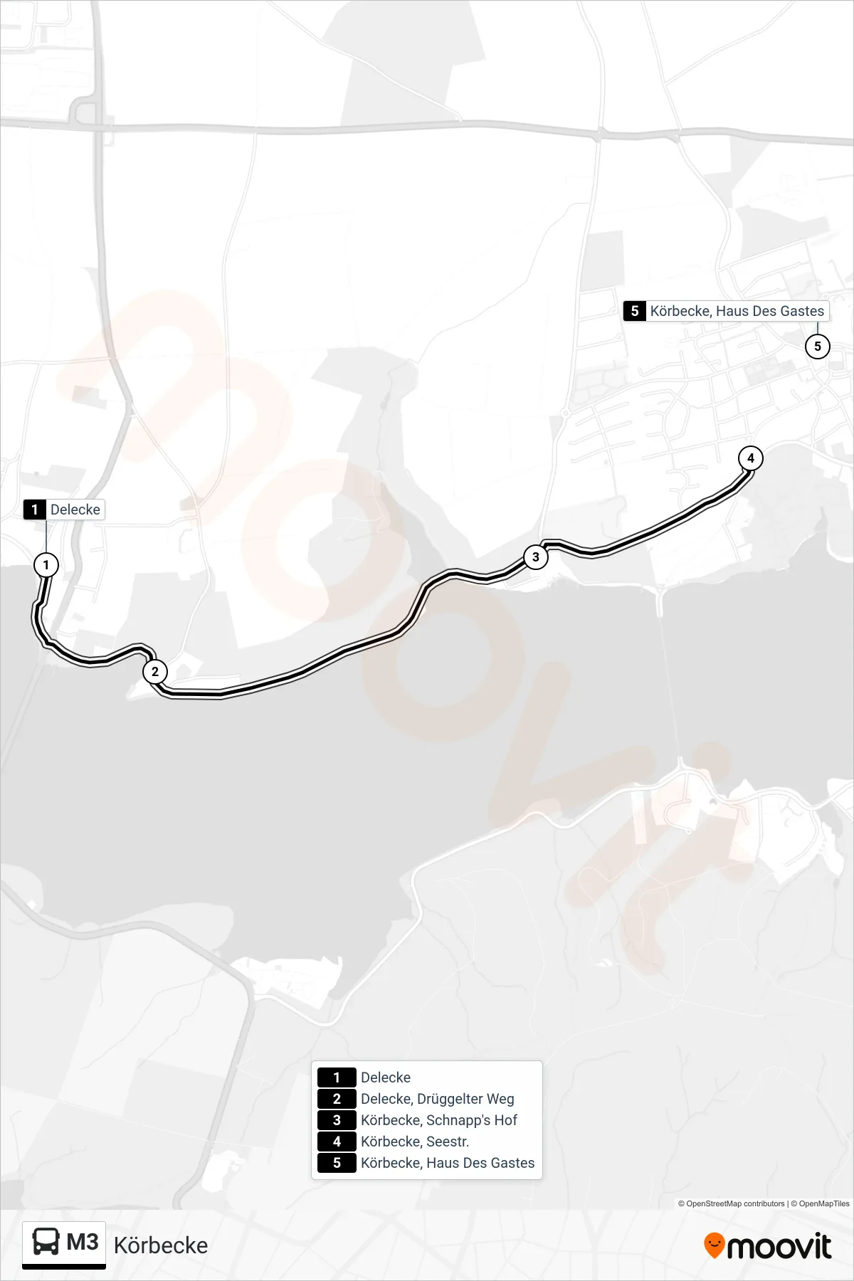 Linie M3 (Bus) Richtung Körbecke: Route und Haltestellen auf der Karte