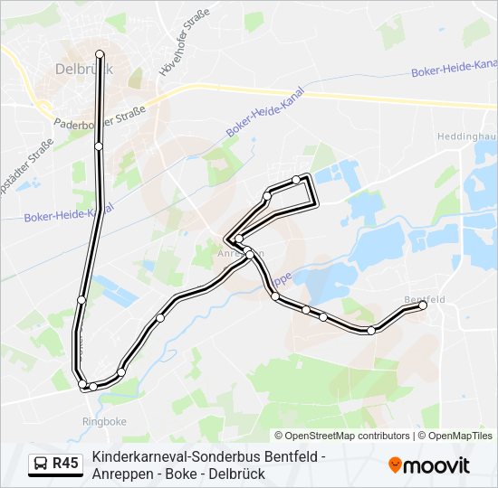 Автобус R45: карта маршрута