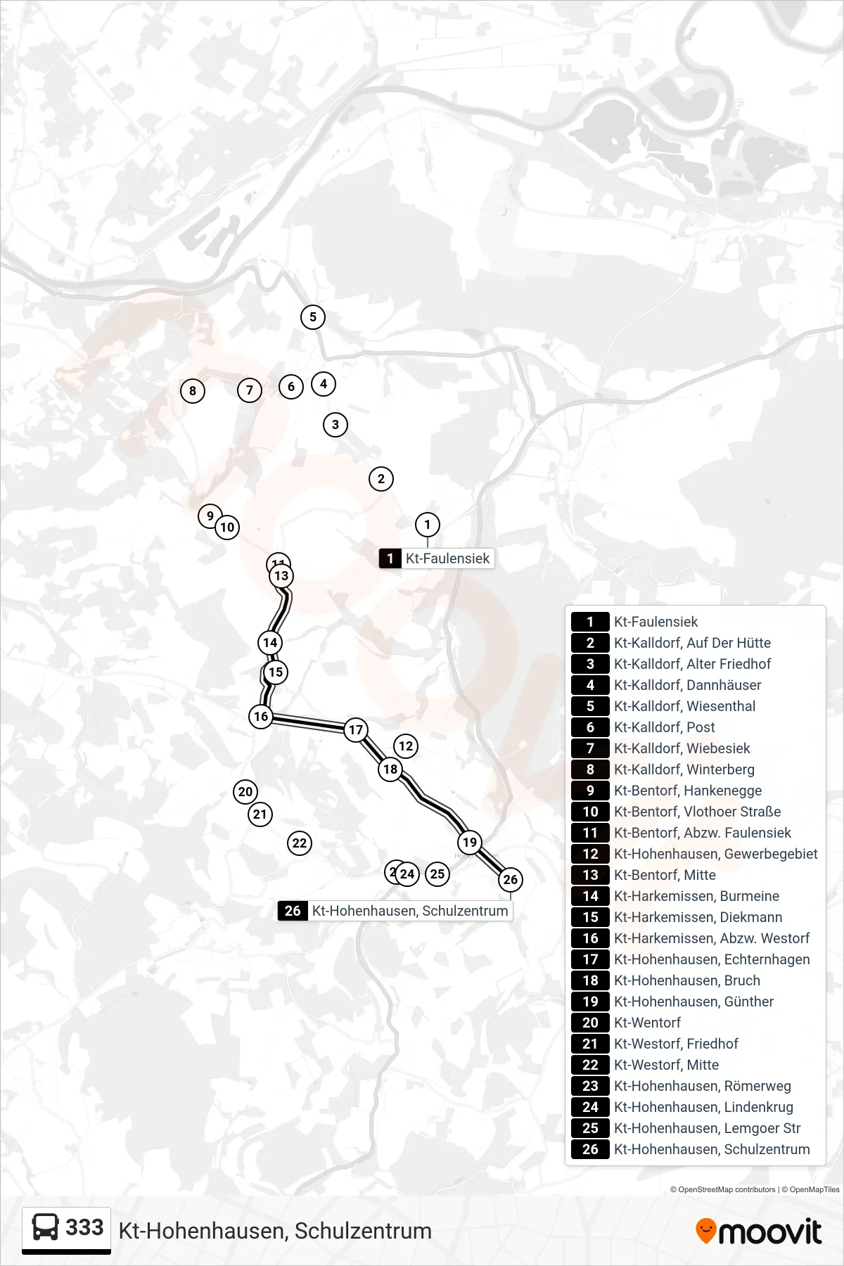 Linie 333 (Bus) Richtung Kt-Hohenhausen, Schulzentrum: Route und Haltestellen auf der Karte