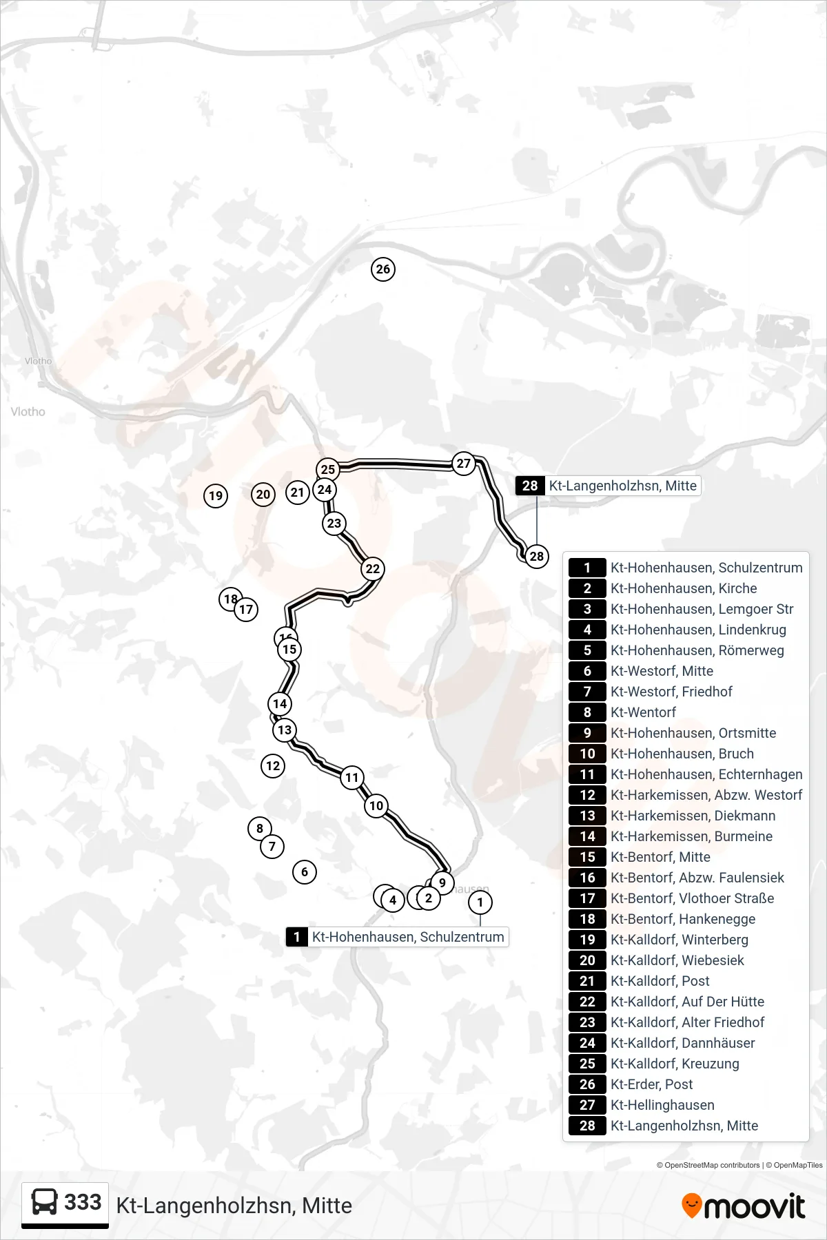 Linie 333 (Bus) Richtung Kt-Langenholzhsn, Mitte: Route und Haltestellen auf der Karte