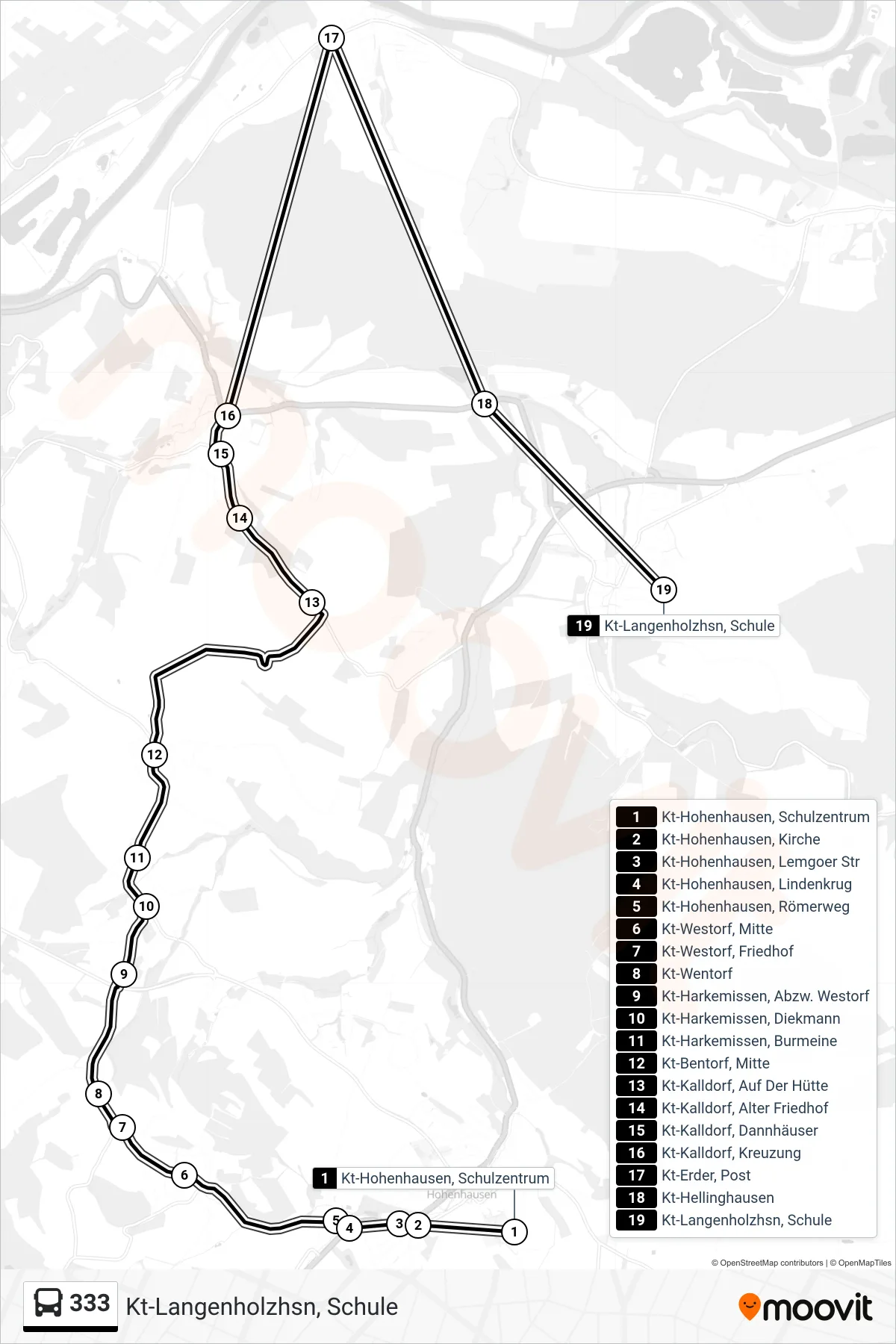 333 bus Line (Kt-Langenholzhsn, Schule) route and stops on a map