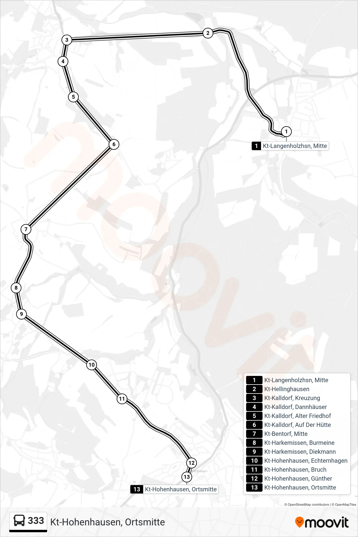 Linie 333 (Bus) Richtung Kt-Hohenhausen, Ortsmitte: Route und Haltestellen auf der Karte
