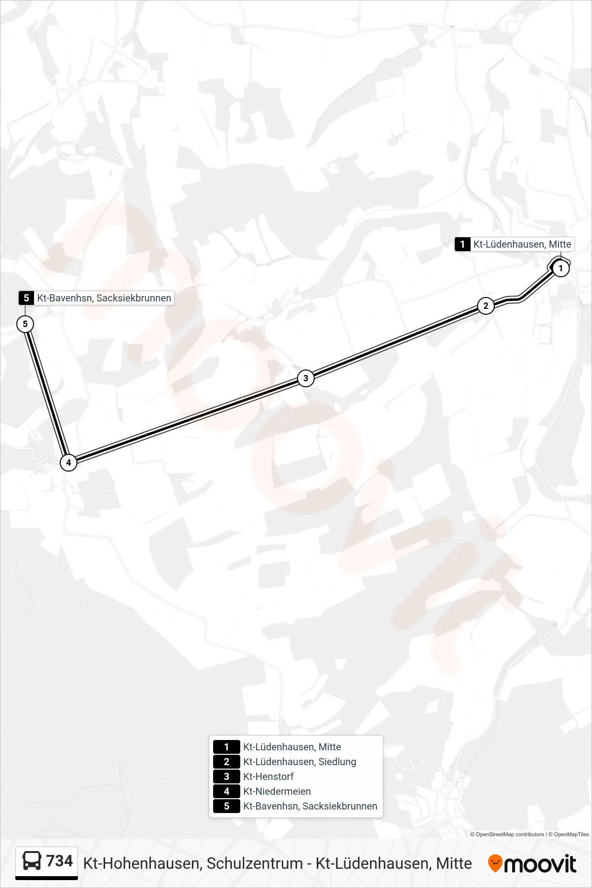 Linie 734 (Bus) Richtung Kt-Bavenhsn, Sacksiekbrunnen: Route und Haltestellen auf der Karte