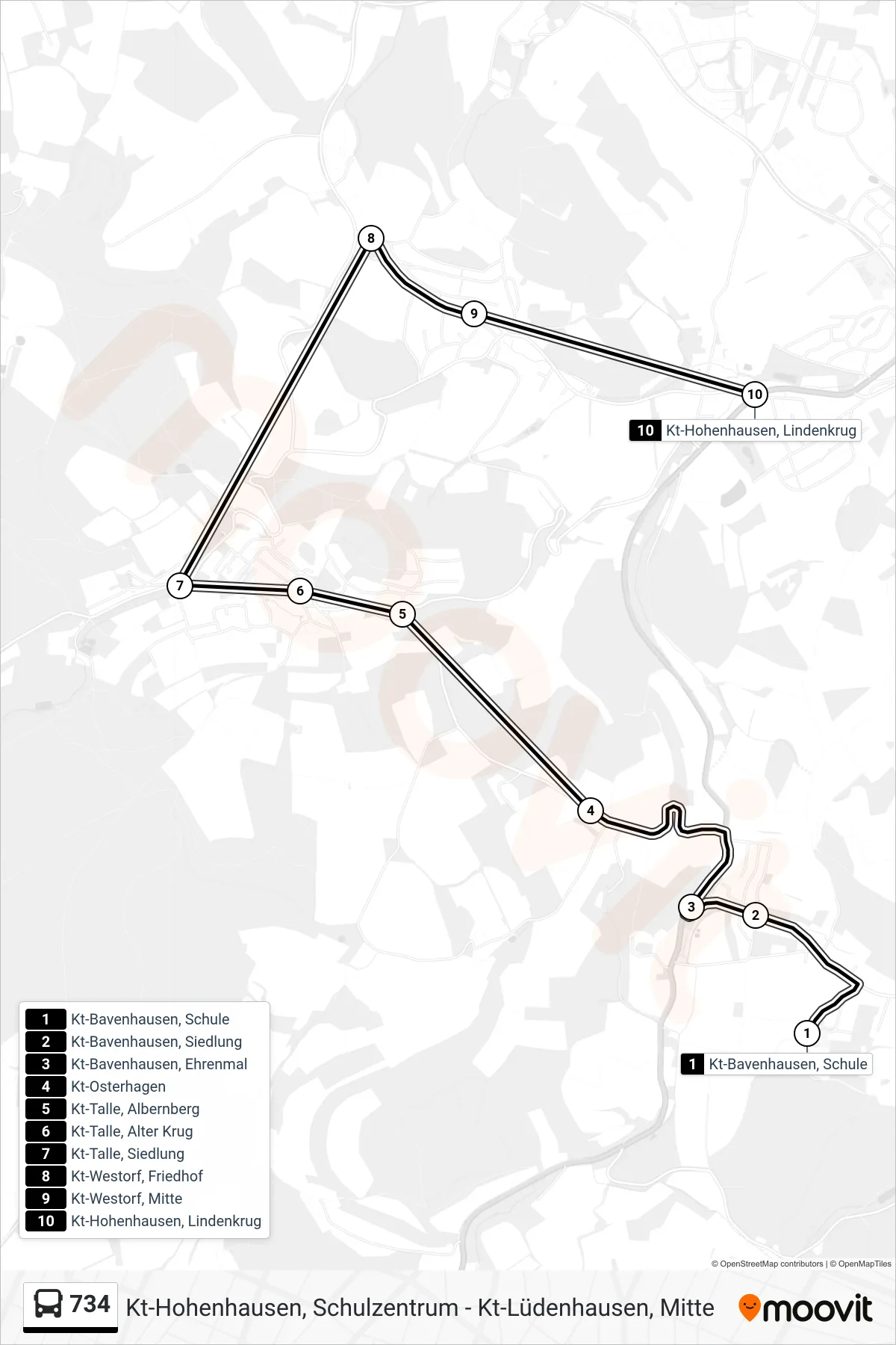 Linie 734 (Bus) Richtung Kt-Hohenhausen, Lindenkrug: Route und Haltestellen auf der Karte