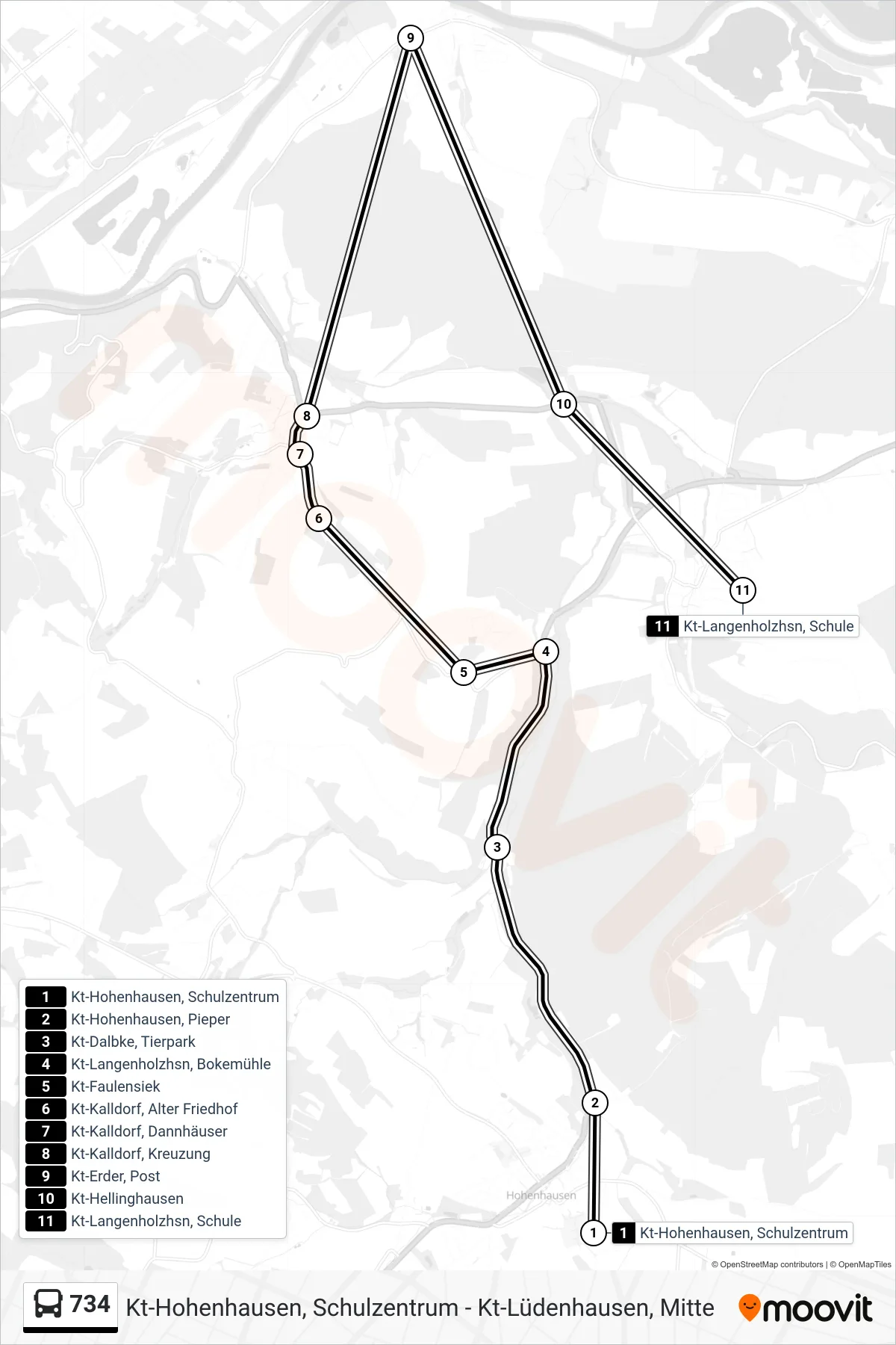 Linie 734 (Bus) Richtung Kt-Langenholzhsn, Schule: Route und Haltestellen auf der Karte