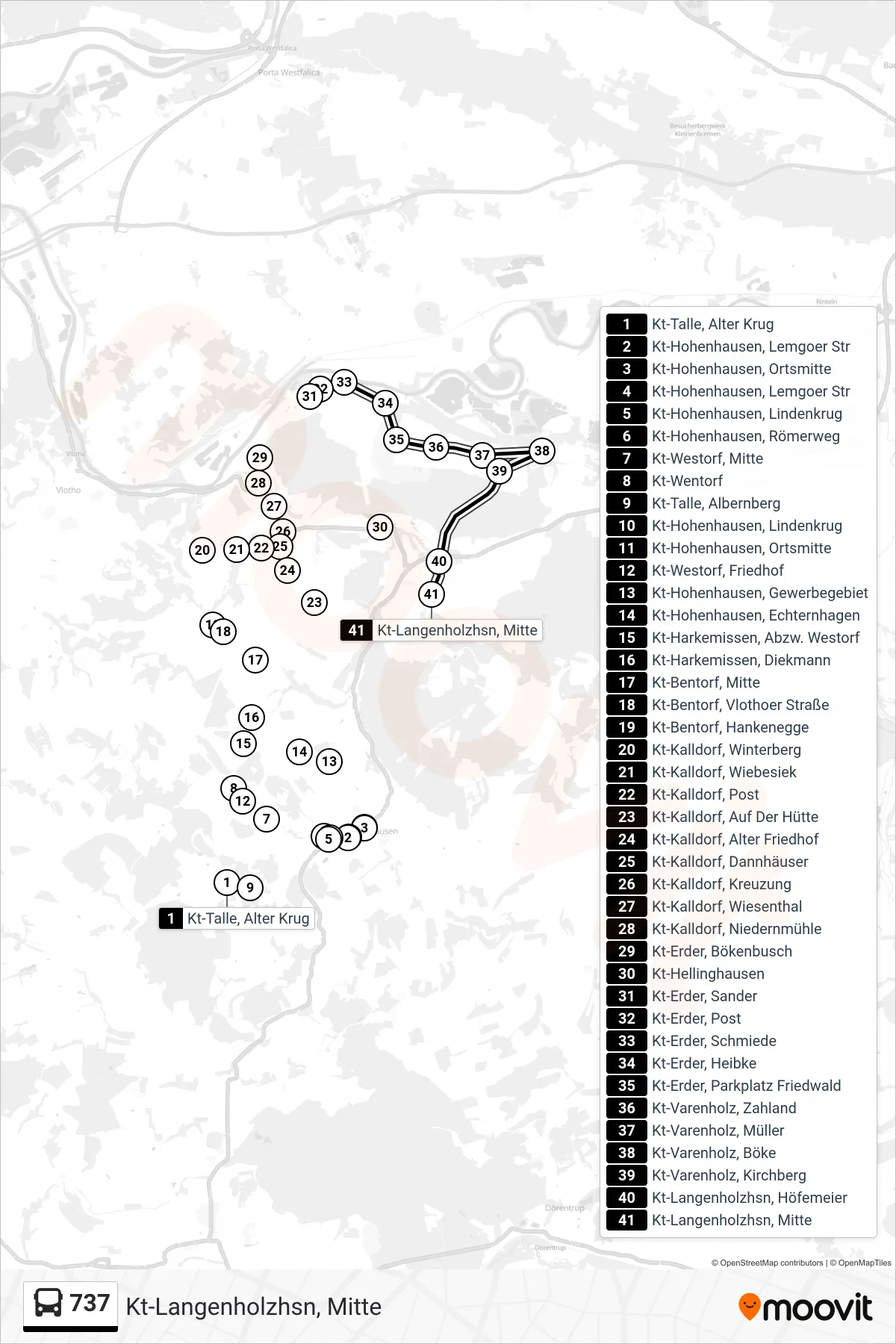 Linie 737 (Bus) Richtung Kt-Langenholzhsn, Mitte: Route und Haltestellen auf der Karte
