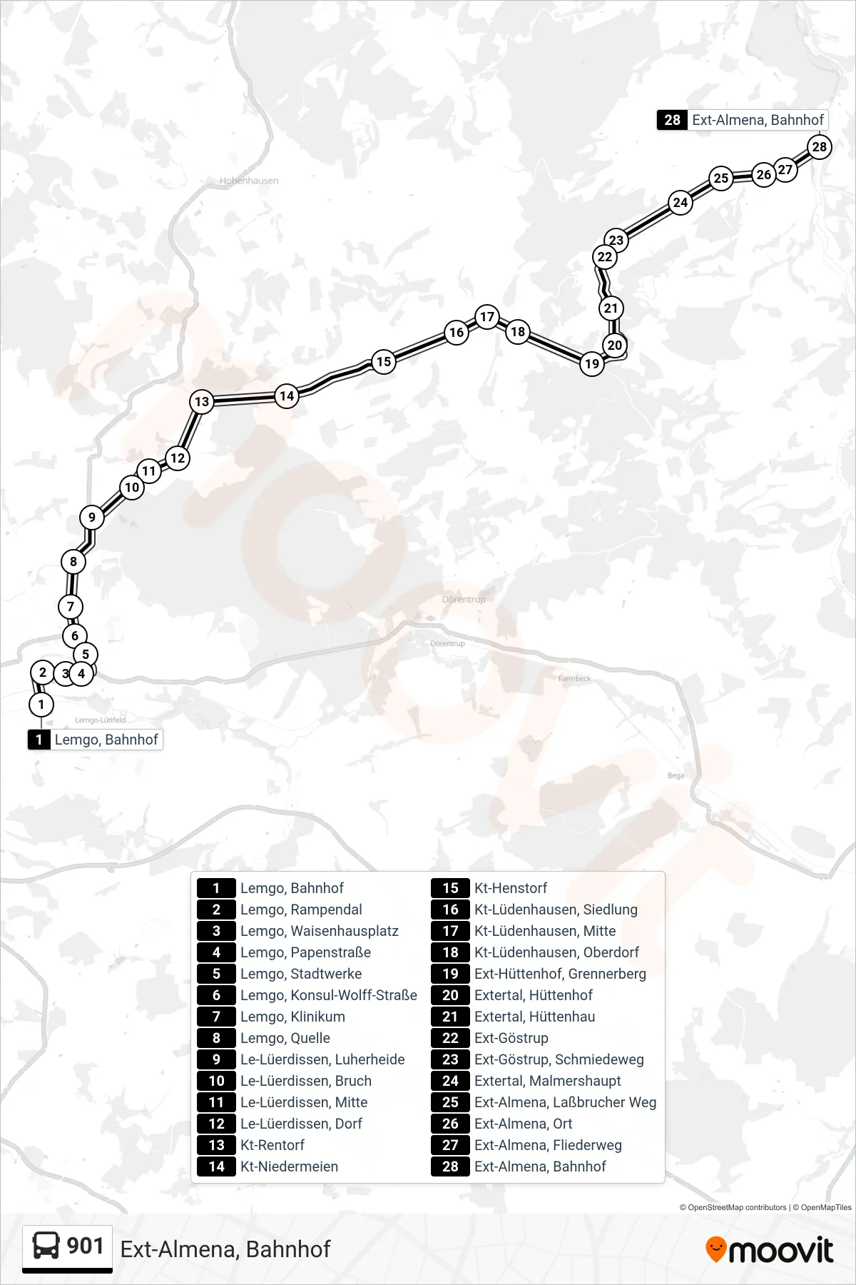Linie 901 (Bus) Richtung Ext-Almena, Bahnhof: Route und Haltestellen auf der Karte