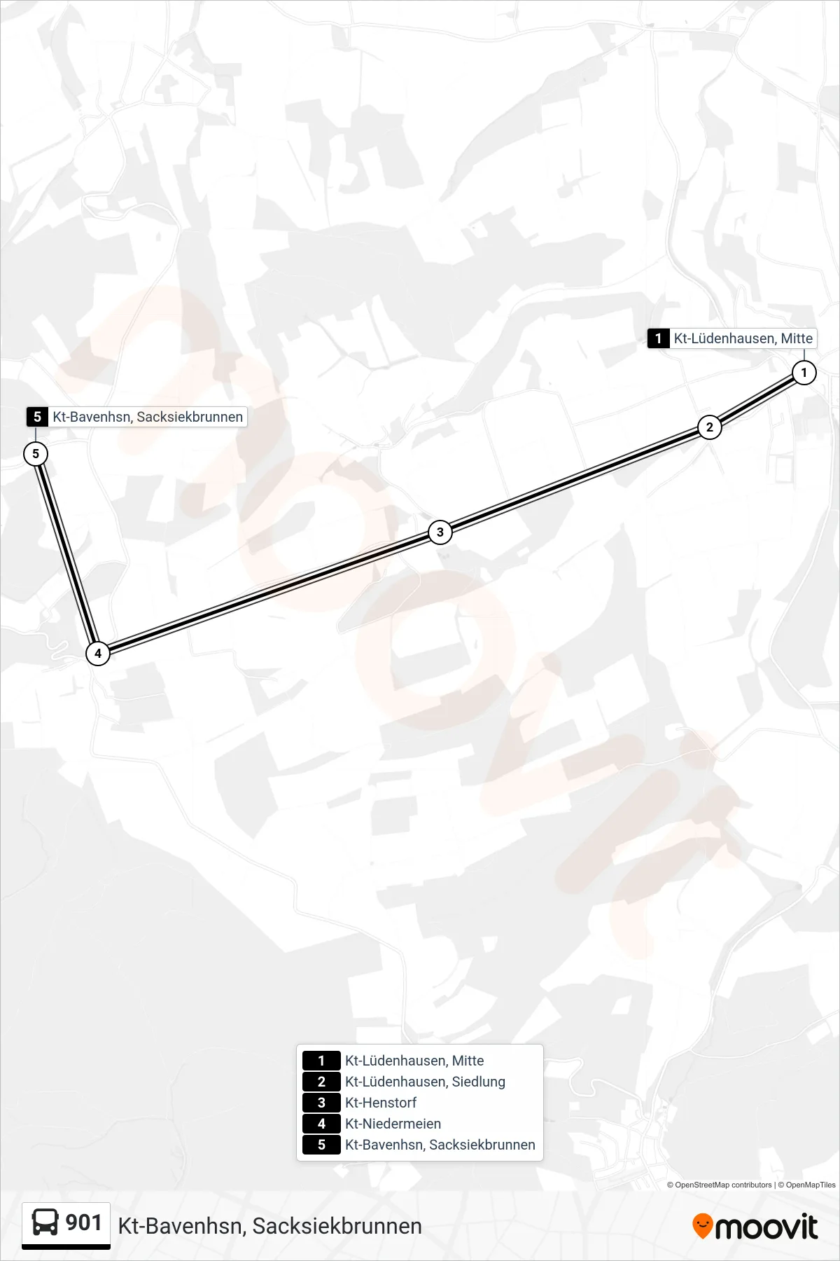 Linie 901 (Bus) Richtung Kt-Bavenhsn, Sacksiekbrunnen: Route und Haltestellen auf der Karte