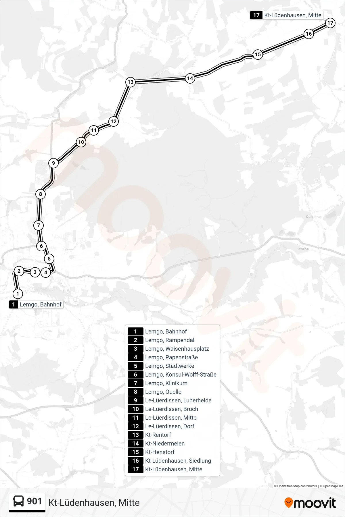Linie 901 (Bus) Richtung Kt-Lüdenhausen, Mitte: Route und Haltestellen auf der Karte