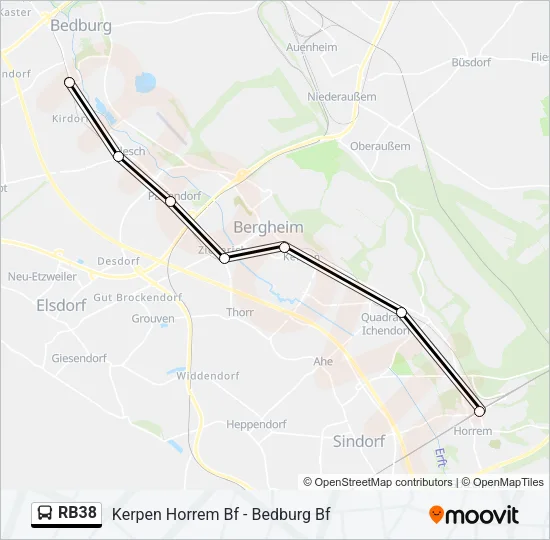 Автобус RB38: карта маршрута