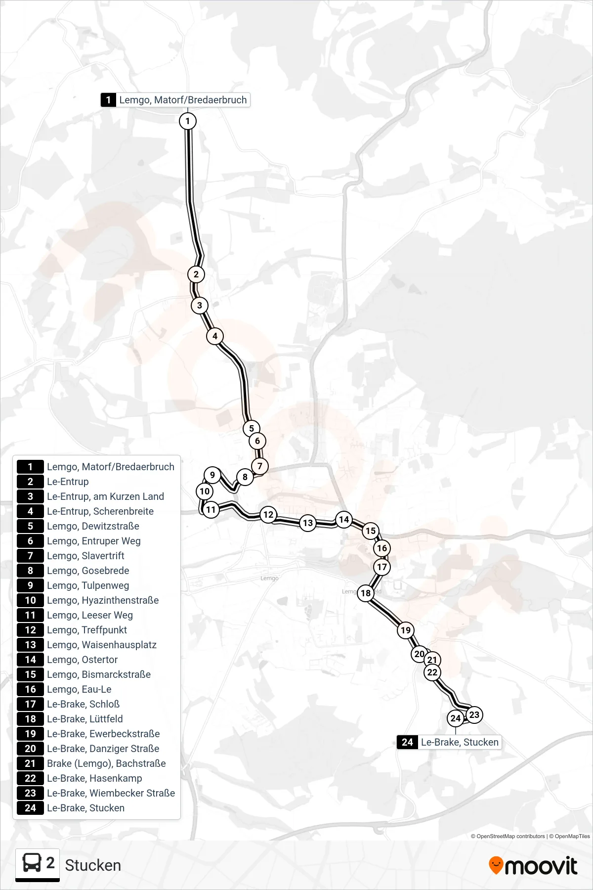 Linie 2 (Bus) Richtung Stucken: Route und Haltestellen auf der Karte