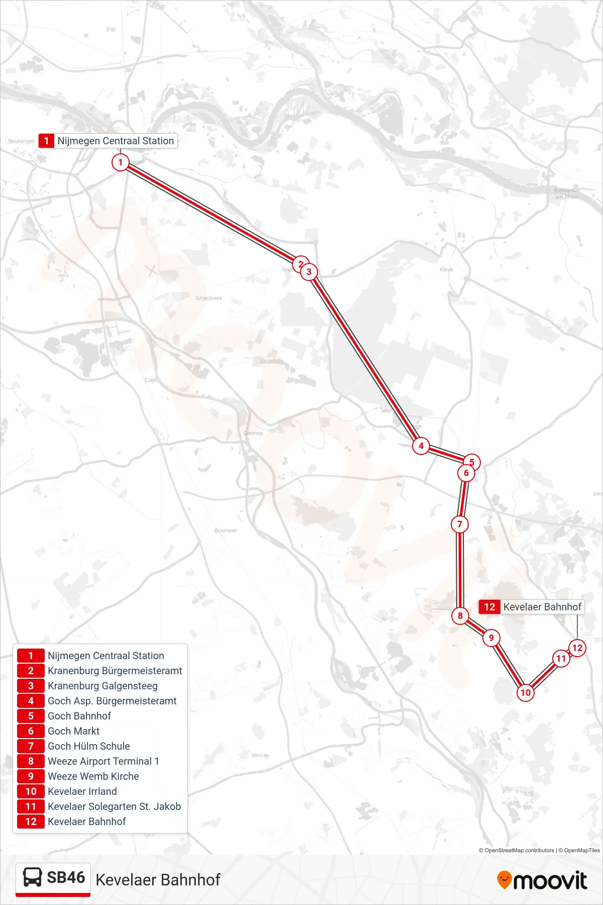 Linie SB46 (Bus) Richtung Kevelaer Bahnhof: Route und Haltestellen auf der Karte