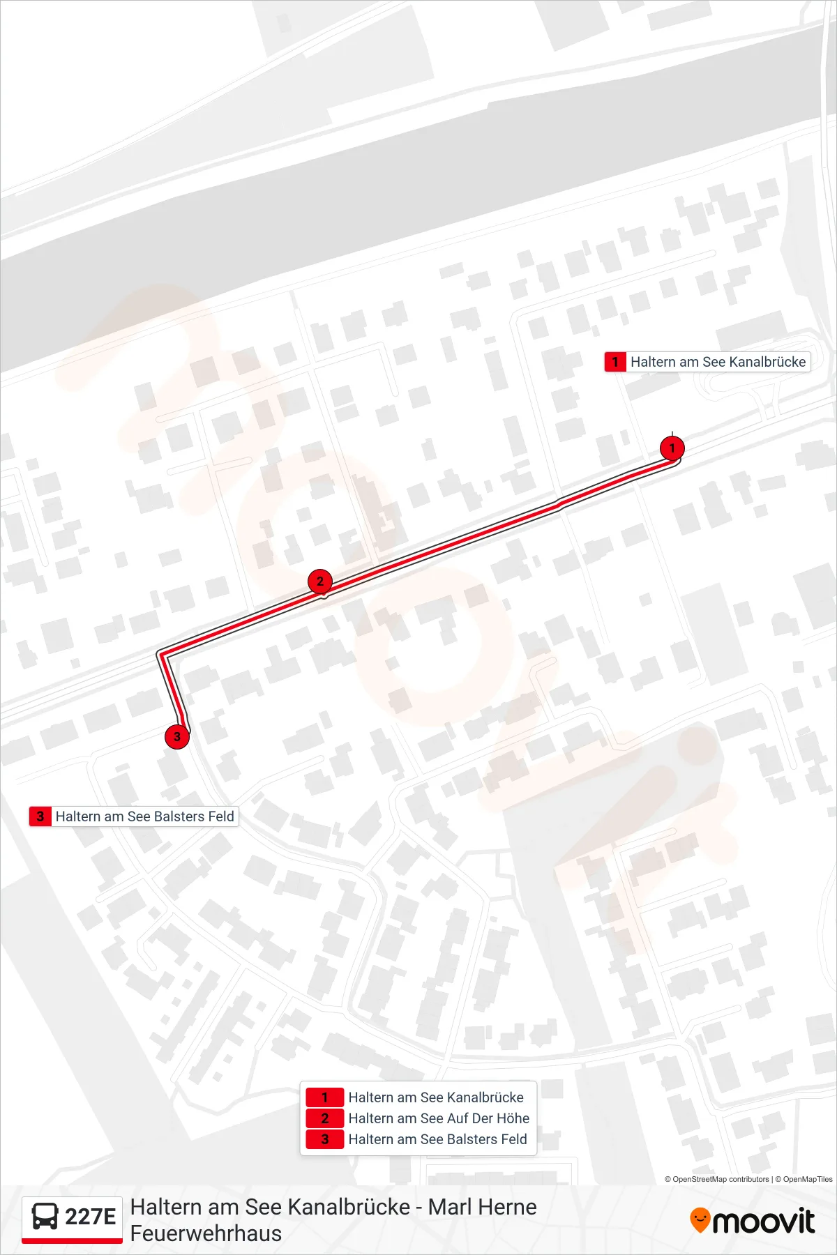 227E bus Line (Haltern am See Balsters Feld) route and stops on a map
