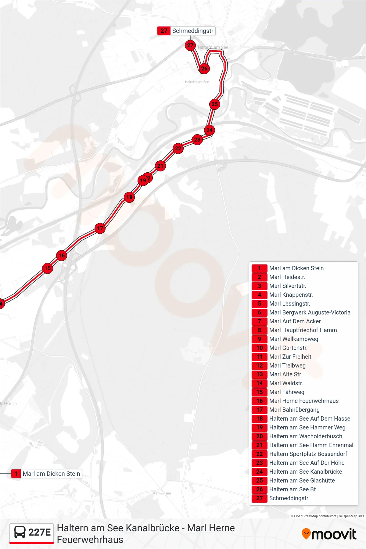 Linie 227E (Bus) Richtung Schmeddingstr: Route und Haltestellen auf der Karte