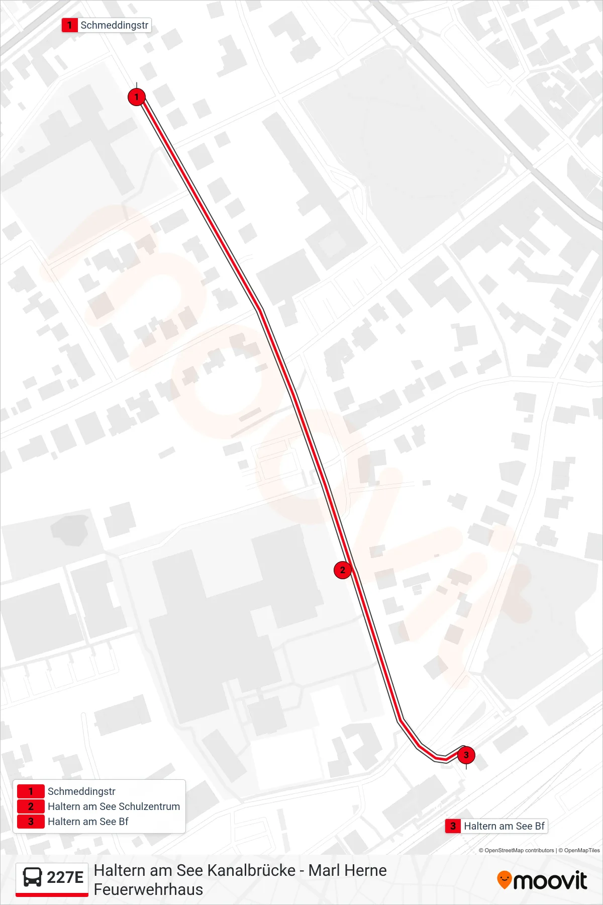 227E bus Line (Haltern am See Bf) route and stops on a map