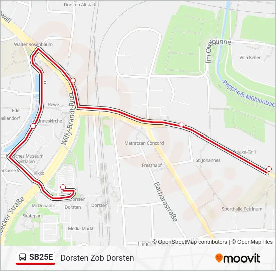 Автобус SB25E: карта маршрута