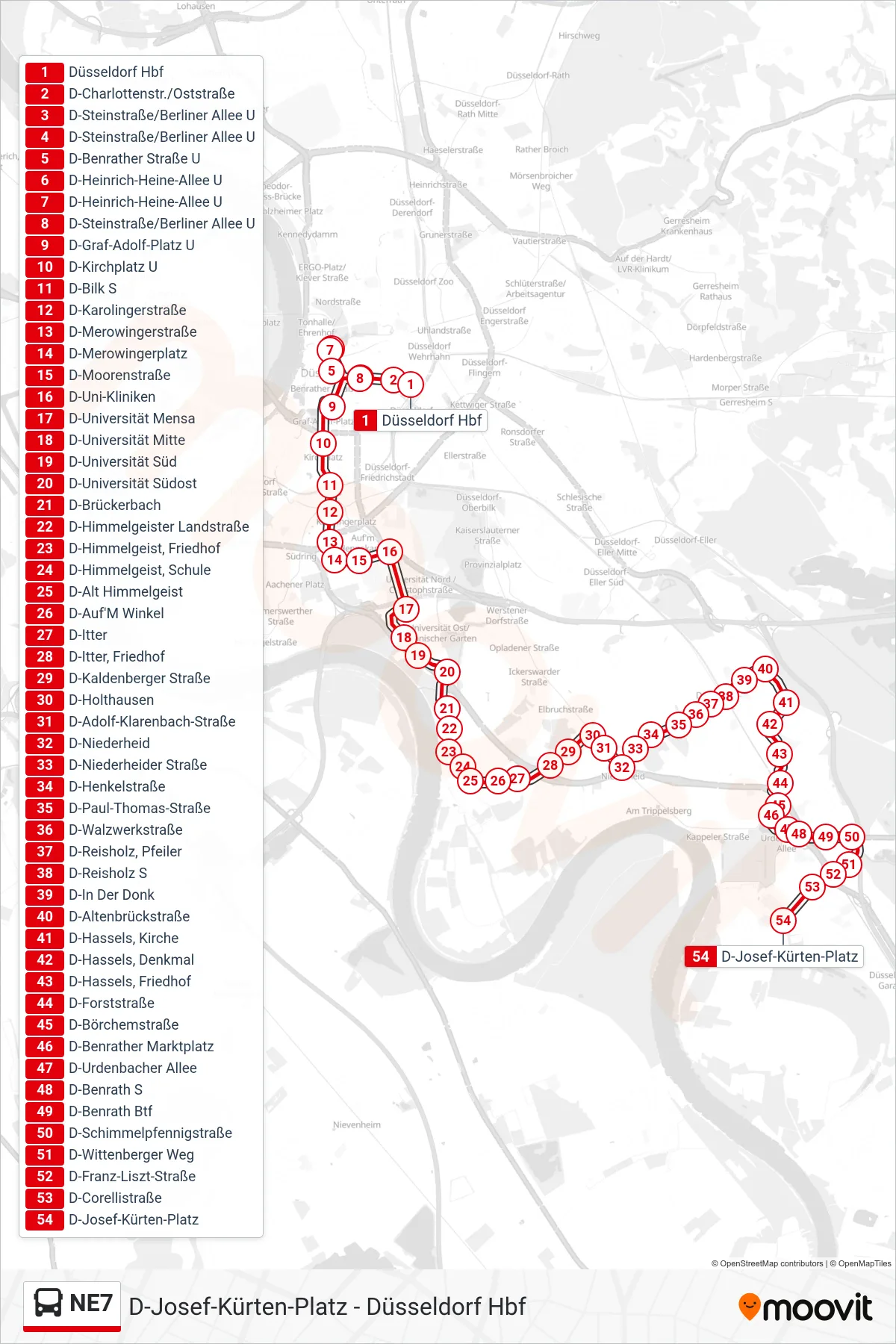 Linie NE7 (Bus) Richtung D-Josef-Kürten-Platz: Route und Haltestellen auf der Karte
