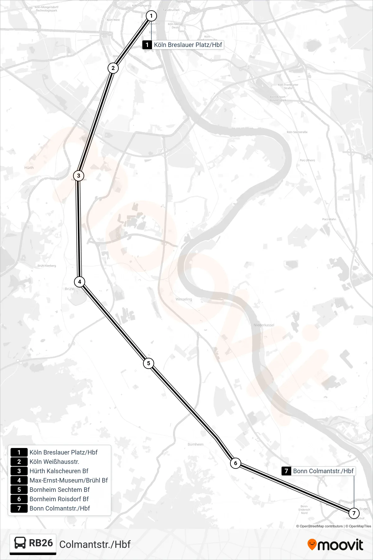 Linie RB26 (Bus) Richtung Colmantstr./Hbf: Route und Haltestellen auf der Karte