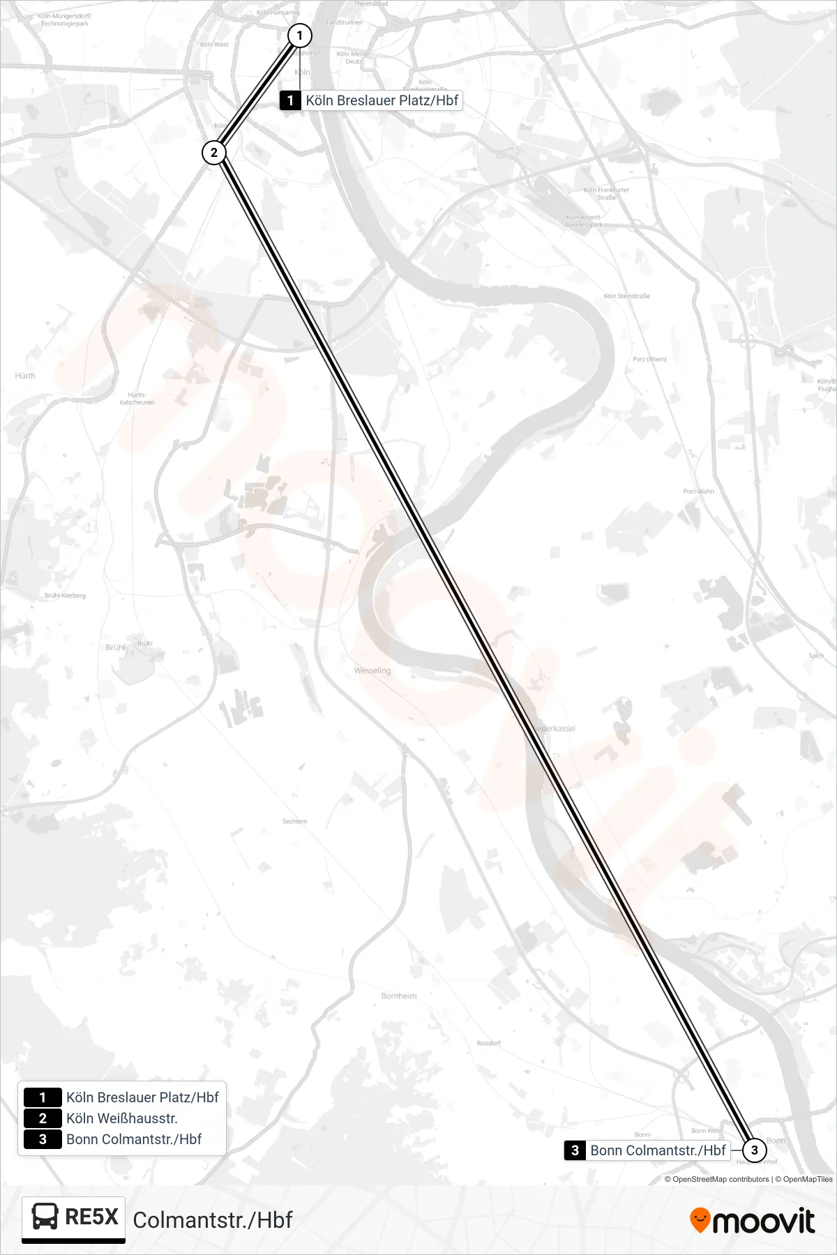 Linie RE5X (Bus) Richtung Colmantstr./Hbf: Route und Haltestellen auf der Karte
