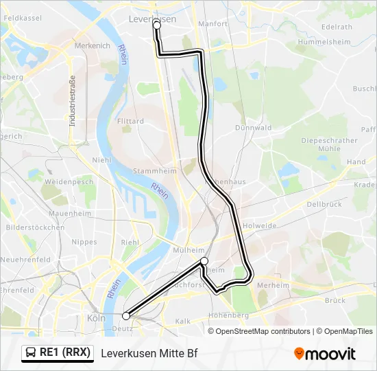 Автобус RE1 (RRX): карта маршрута