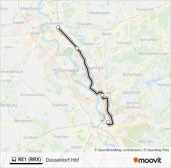 Автобус RE1 (RRX): карта маршрута