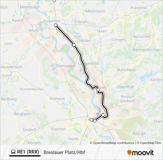 Автобус RE1 (RRX): карта маршрута