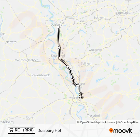 Автобус RE1 (RRX): карта маршрута