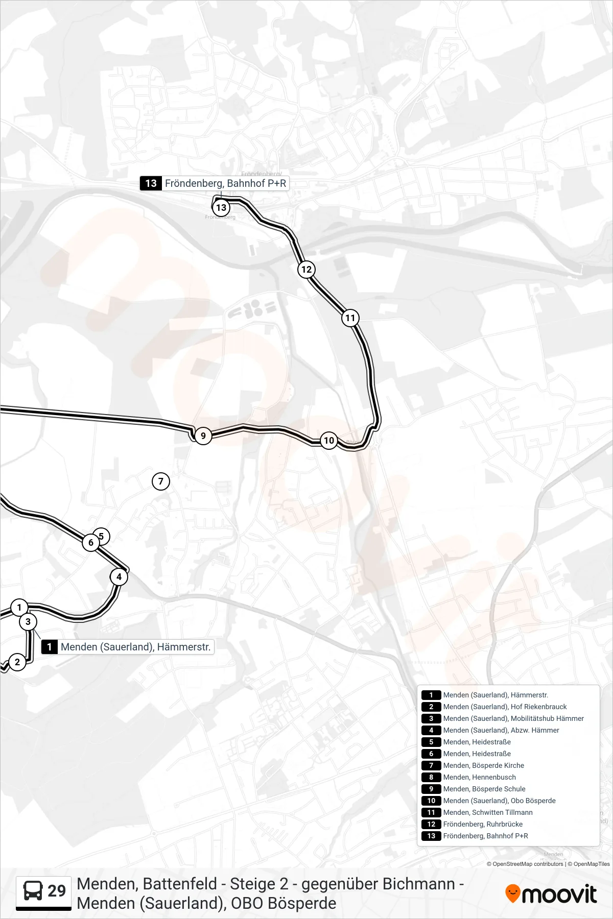 Linie 29 (Bus) Richtung Fröndenberg, Bahnhof P+R: Route und Haltestellen auf der Karte