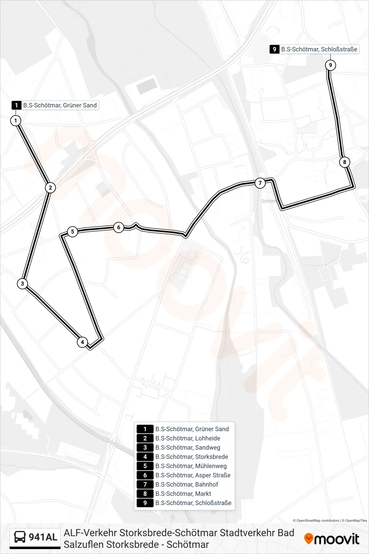 Linie 941AL (Bus) Richtung B.S-Schötmar, Schloßstraße: Route und Haltestellen auf der Karte