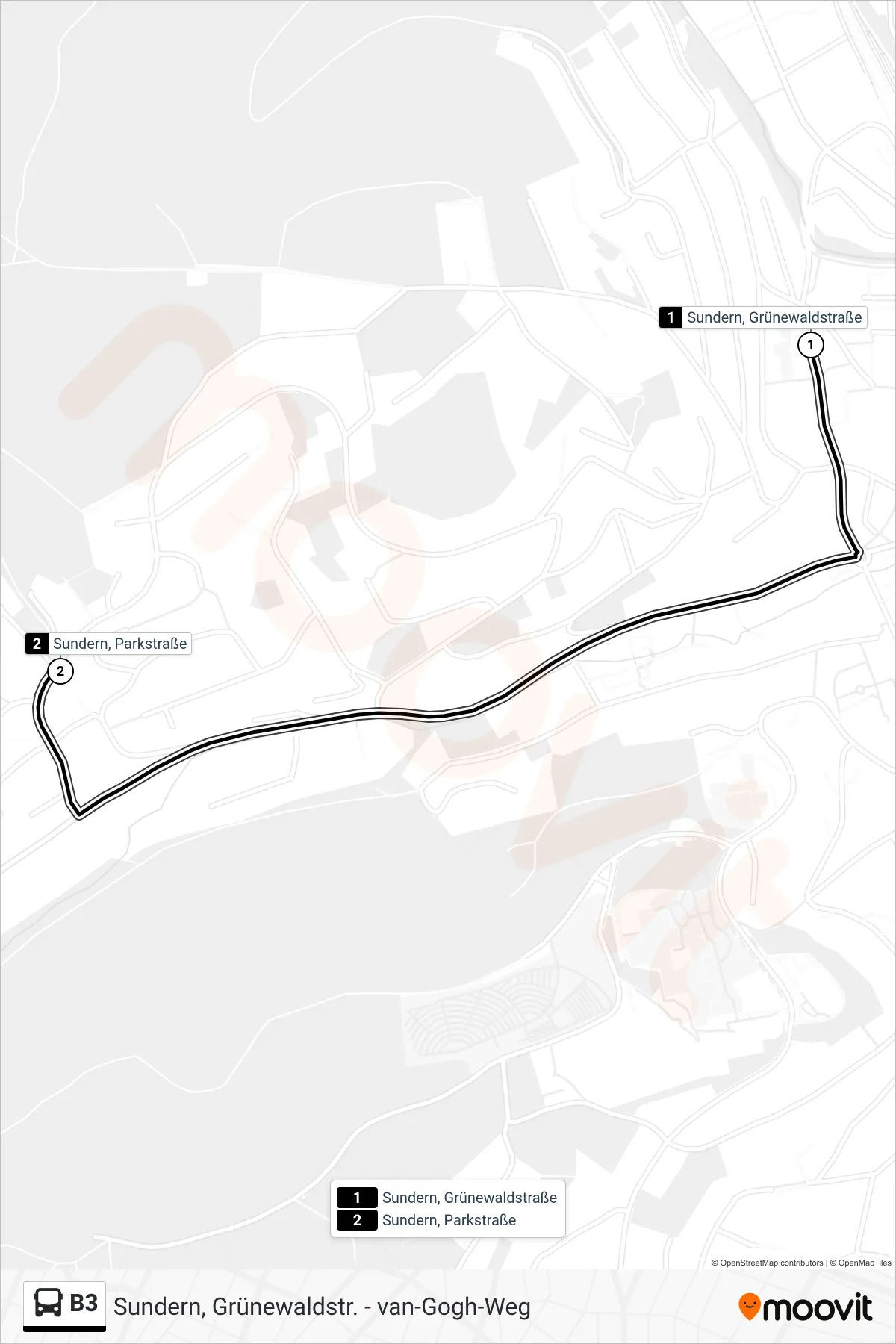 Linie B3 (Bus) Richtung Sundern, Parkstraße: Route und Haltestellen auf der Karte