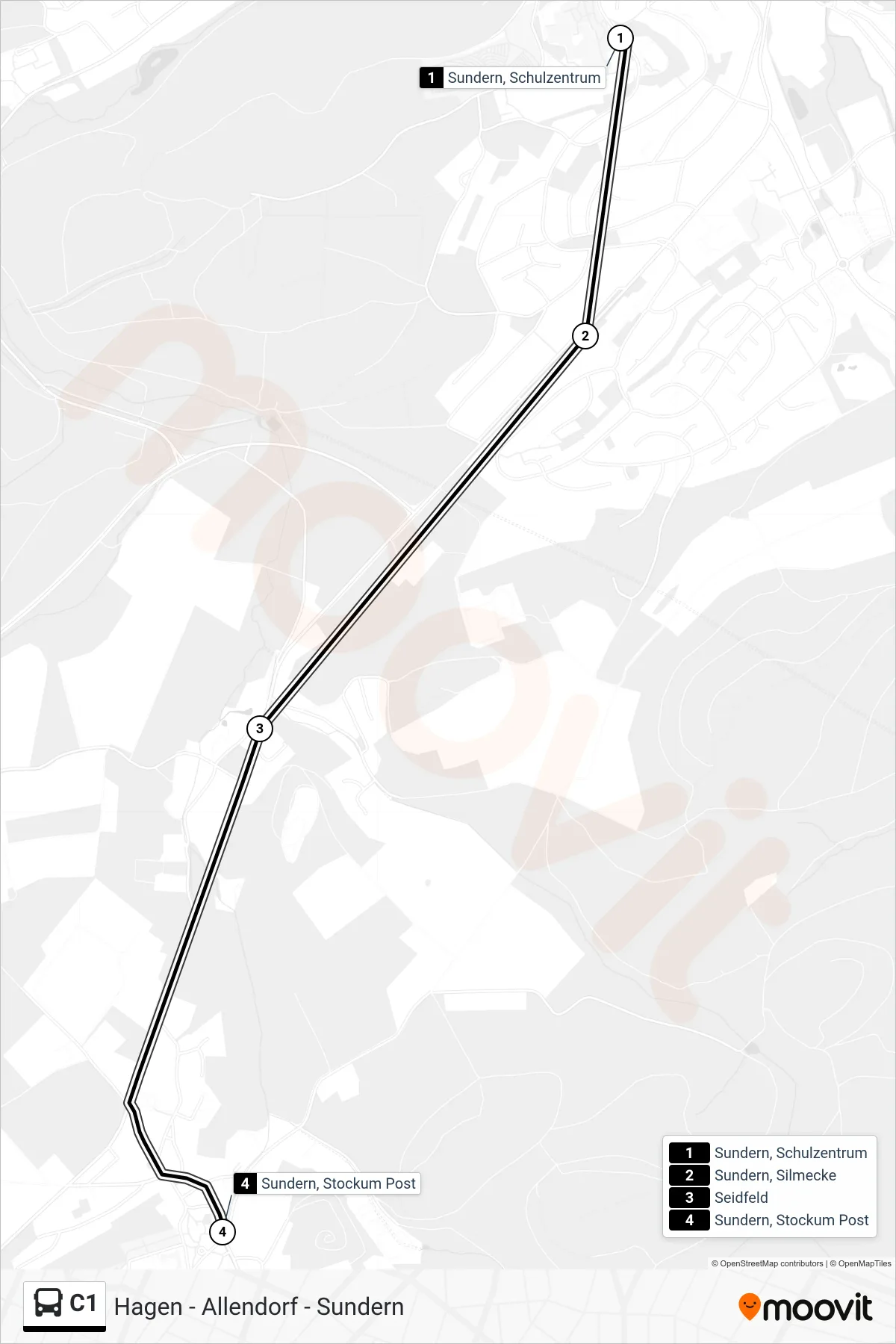Linie C1 (Bus) Richtung Sundern, Stockum Post: Route und Haltestellen auf der Karte