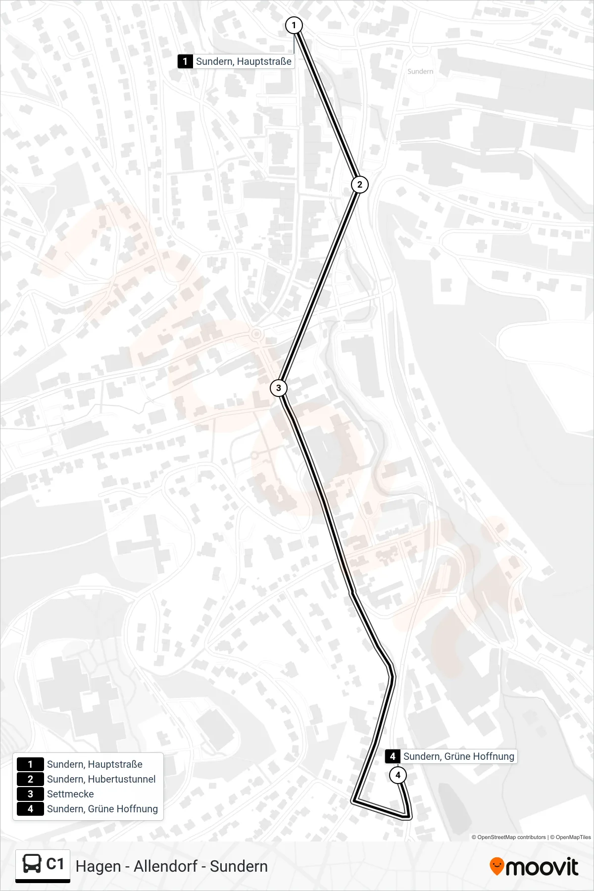 C1 bus Line (Sundern, Grüne Hoffnung) route and stops on a map