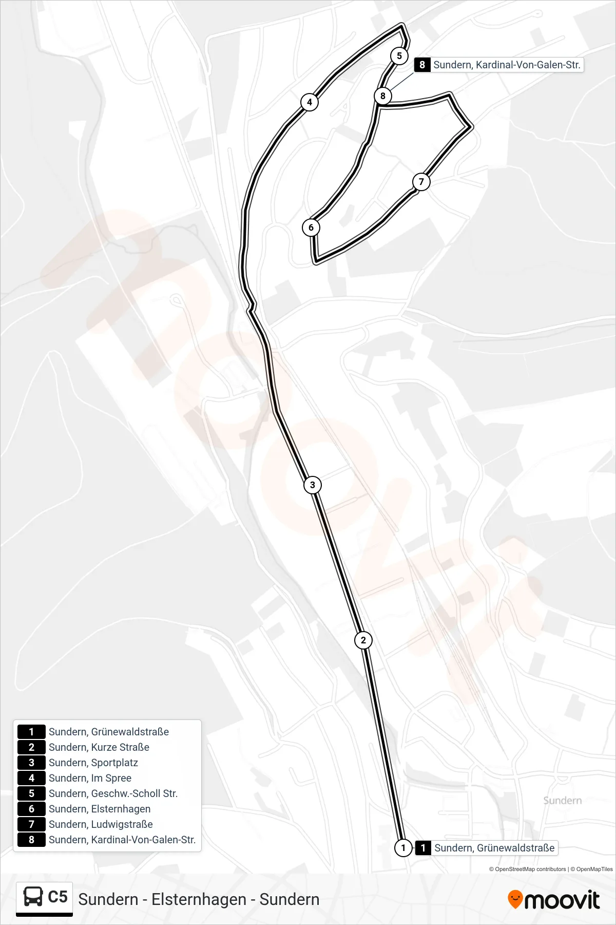 Linie C5 (Bus) Richtung Sundern, Kardinal-Von-Galen-Str.: Route und Haltestellen auf der Karte