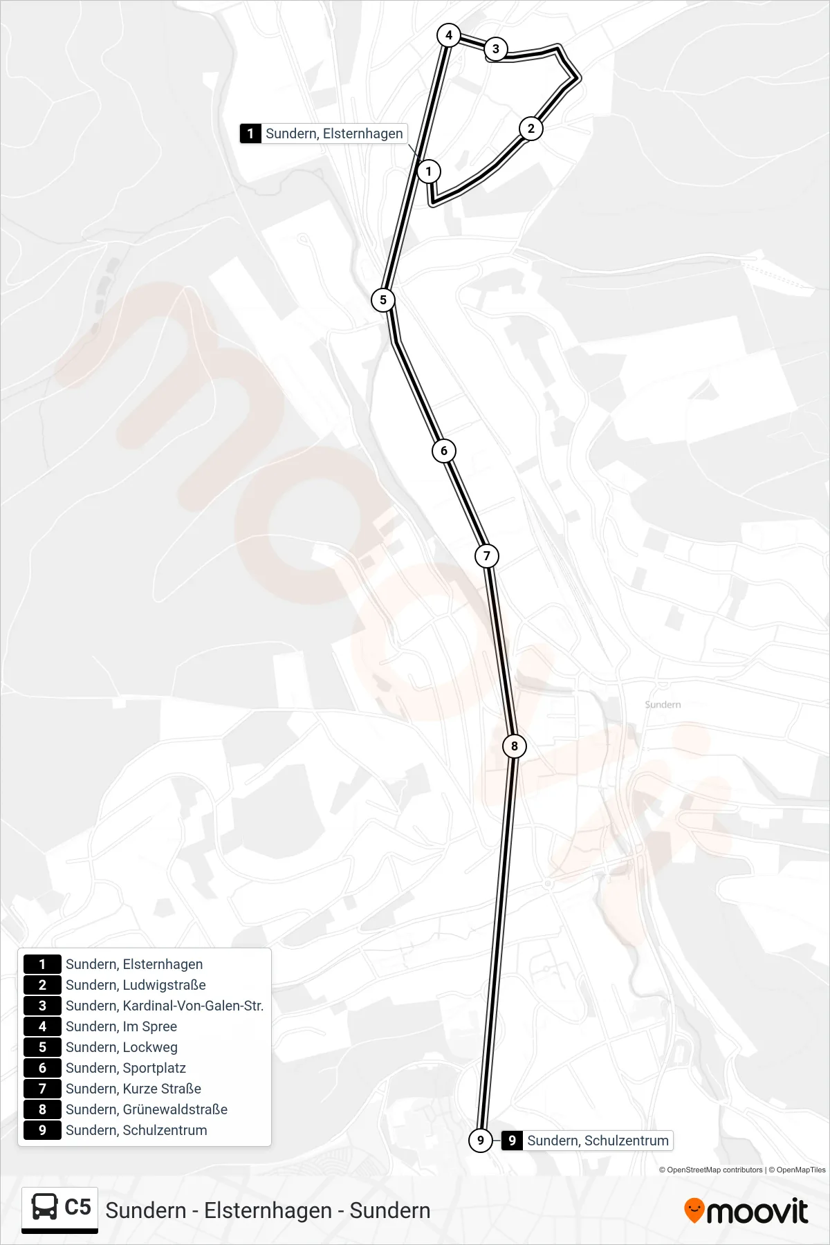 Linie C5 (Bus) Richtung Sundern, Schulzentrum: Route und Haltestellen auf der Karte