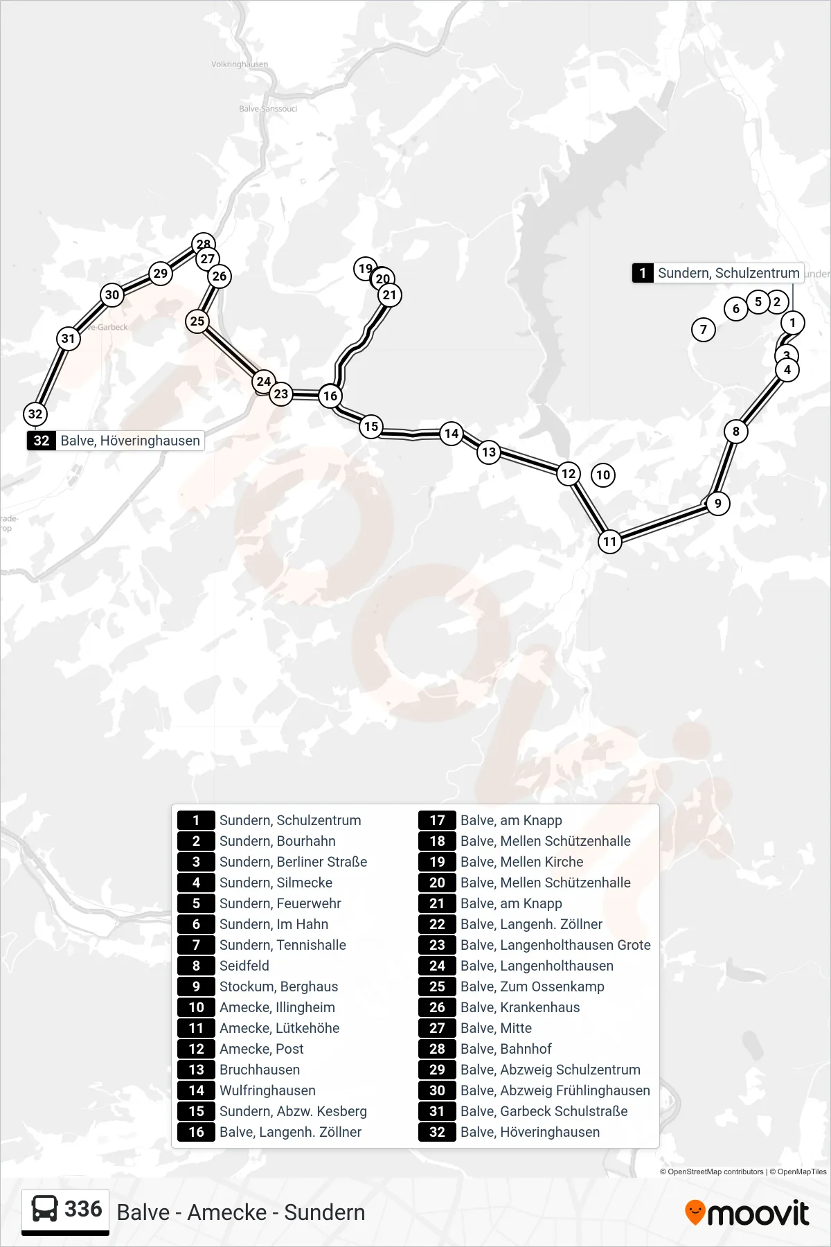 Linie 336 (Bus) Richtung Balve, Höveringhausen: Route und Haltestellen auf der Karte