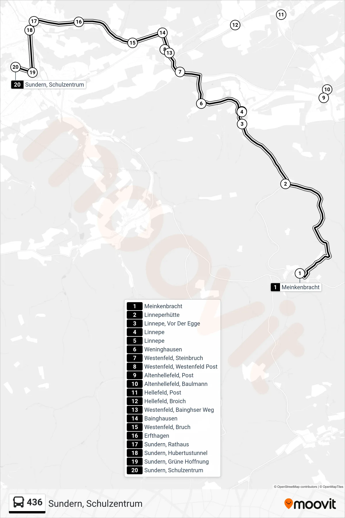 Linie 436 (Bus) Richtung Sundern, Schulzentrum: Route und Haltestellen auf der Karte