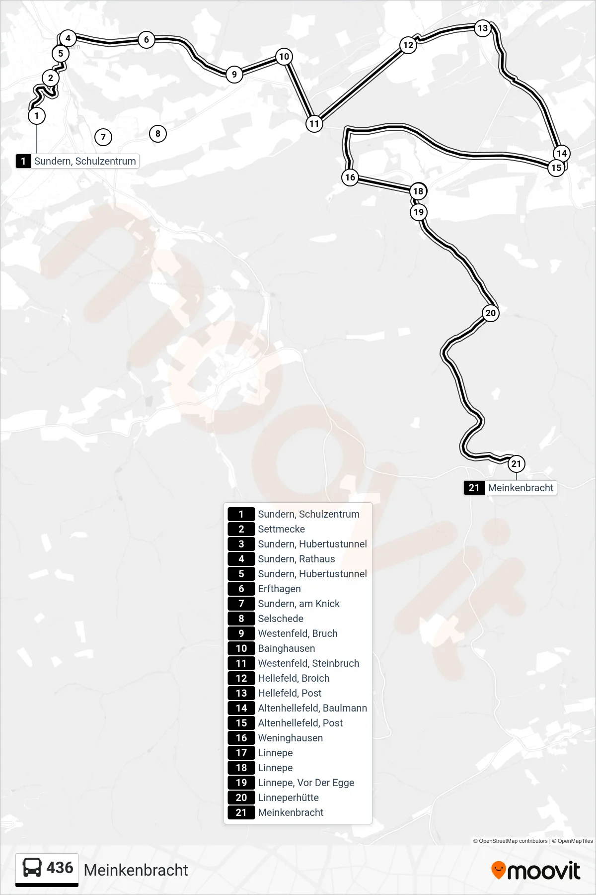 Linie 436 (Bus) Richtung Meinkenbracht: Route und Haltestellen auf der Karte