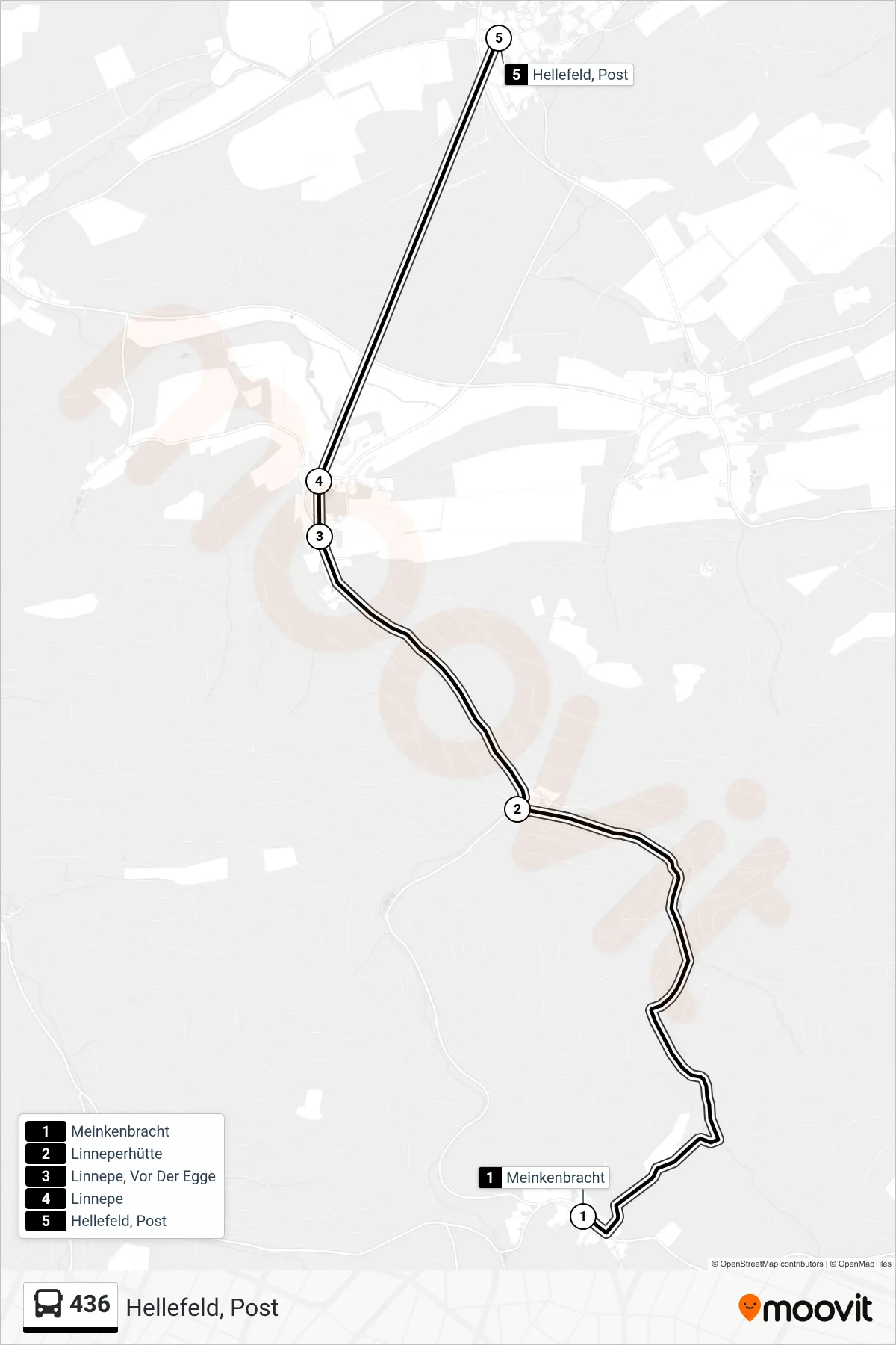 436 bus Line (Hellefeld, Post) route and stops on a map