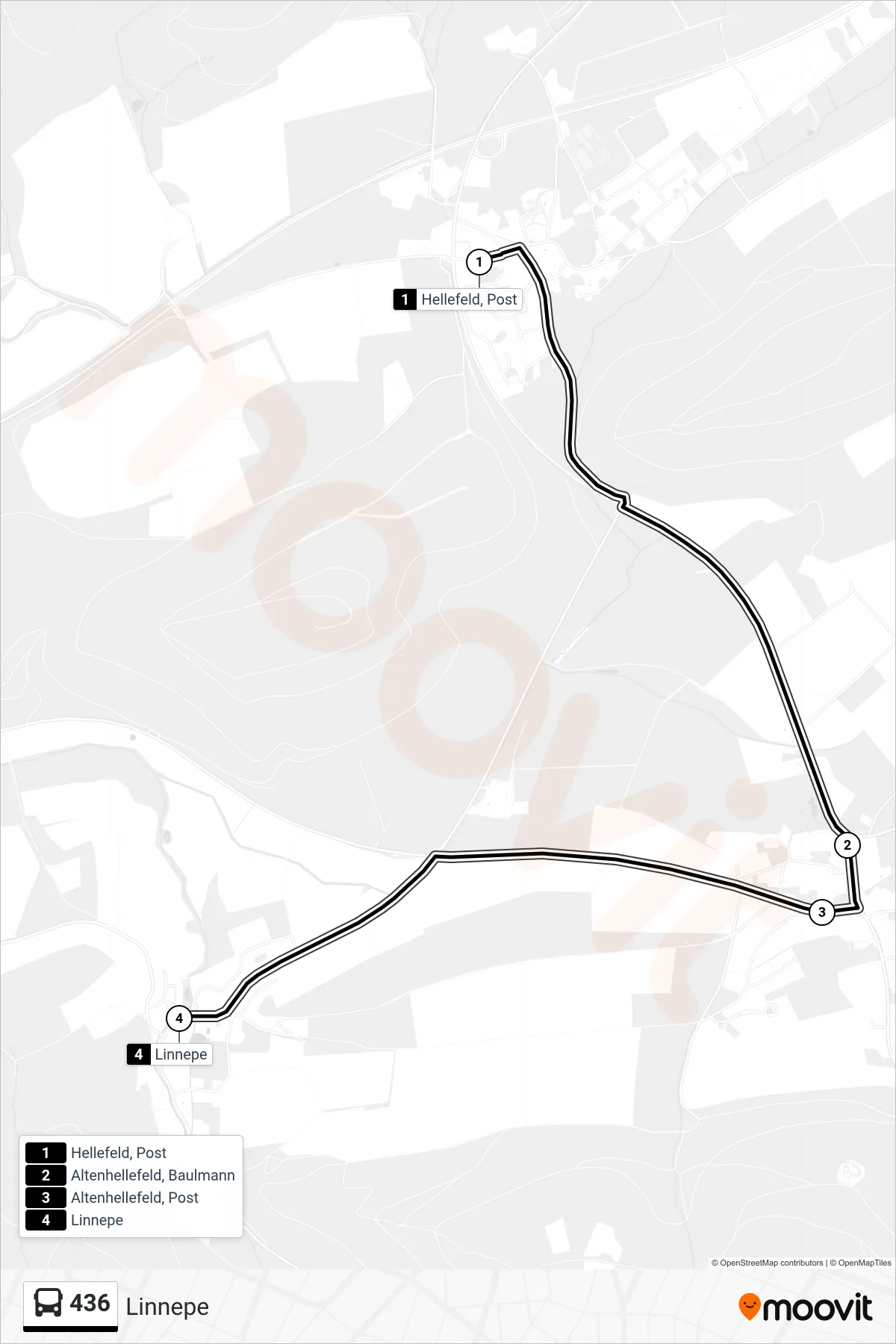 Linie 436 (Bus) Richtung Linnepe: Route und Haltestellen auf der Karte