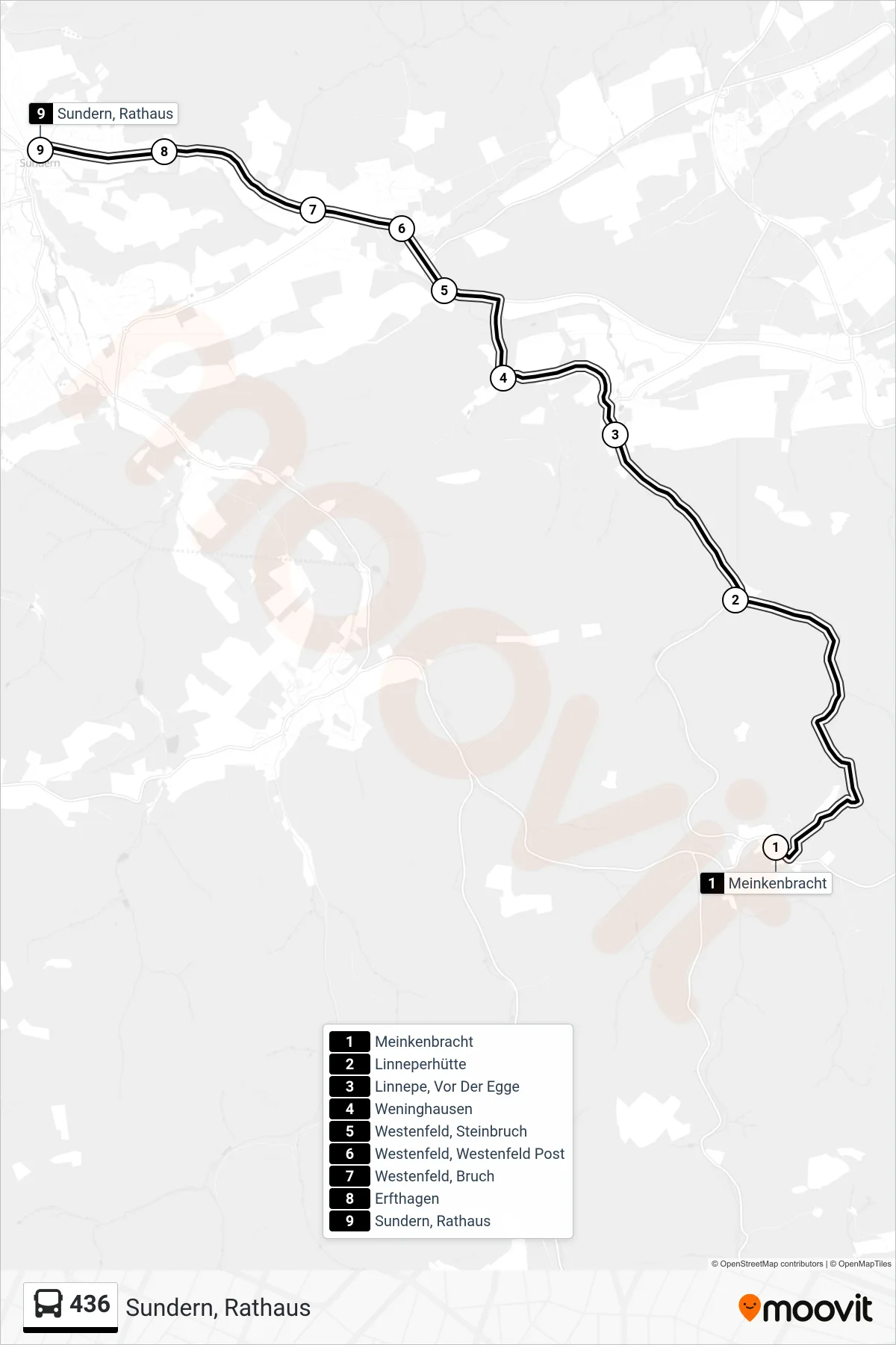 Linie 436 (Bus) Richtung Sundern, Rathaus: Route und Haltestellen auf der Karte