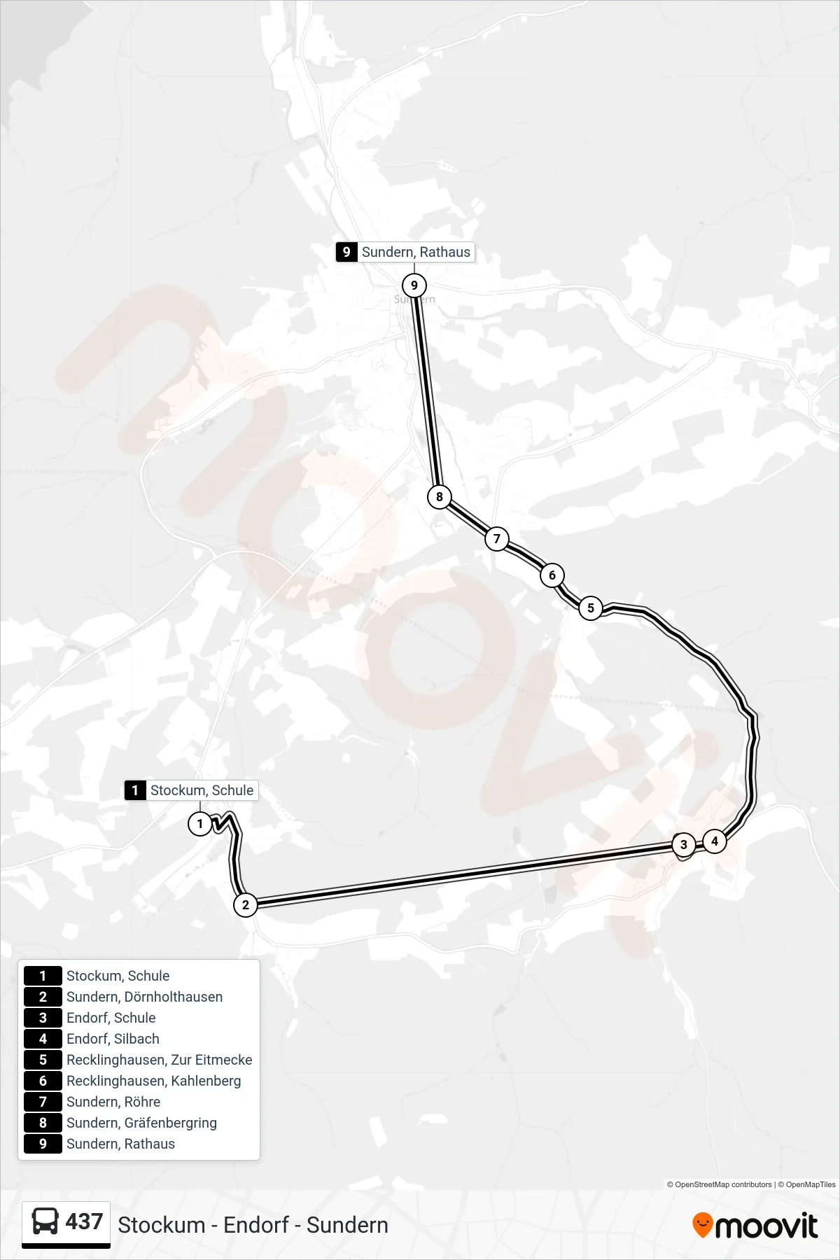Linie 437 (Bus) Richtung Sundern, Rathaus: Route und Haltestellen auf der Karte