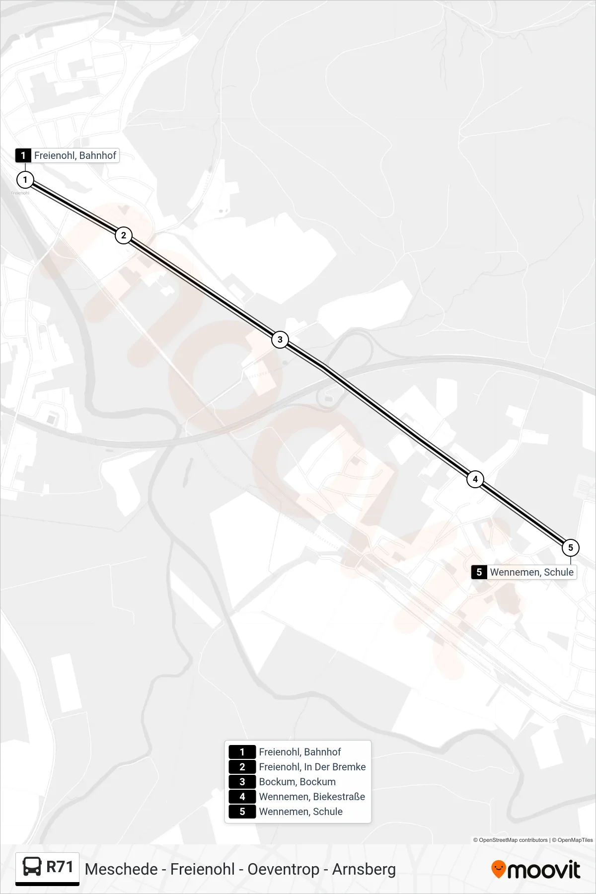 R71 bus Line (Wennemen, Schule) route and stops on a map