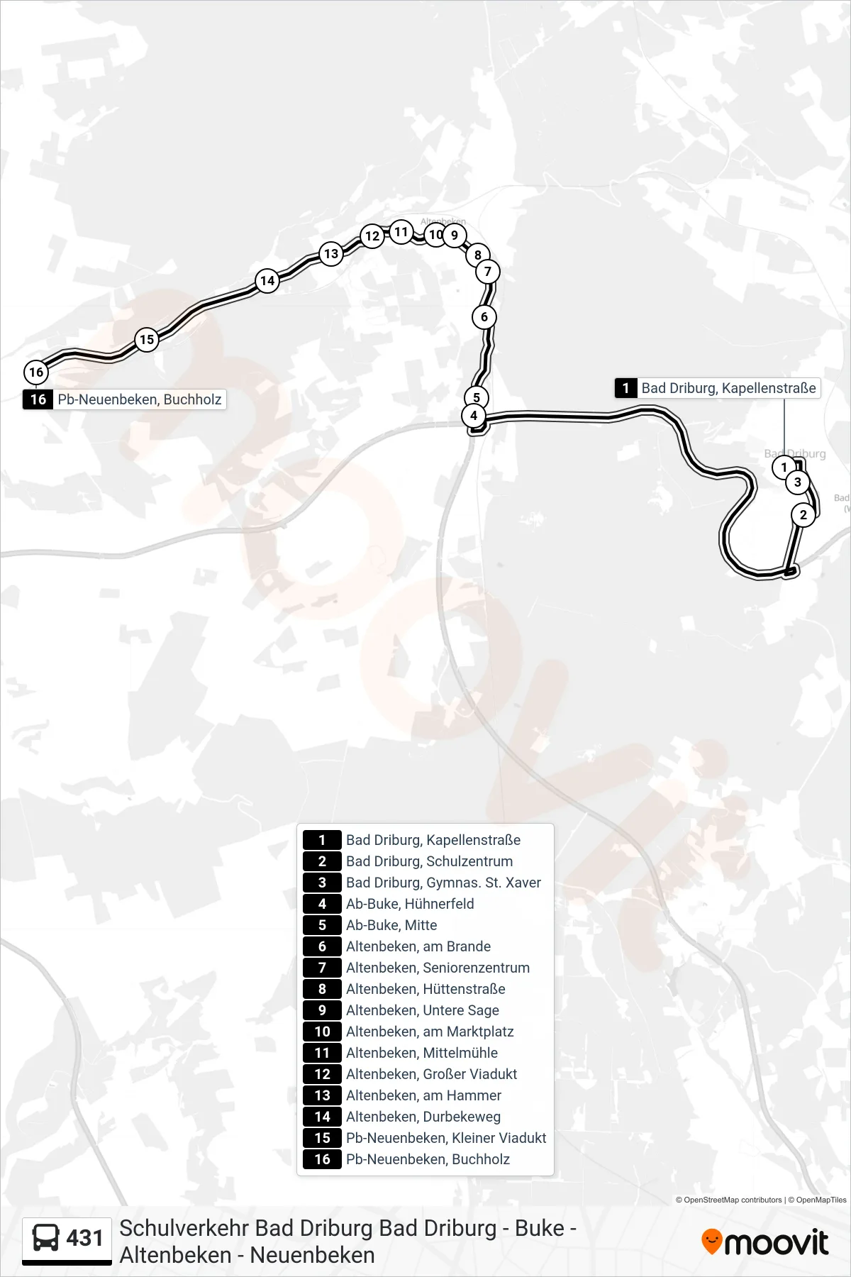 431 bus Line (Pb-Neuenbeken, Buchholz) route and stops on a map