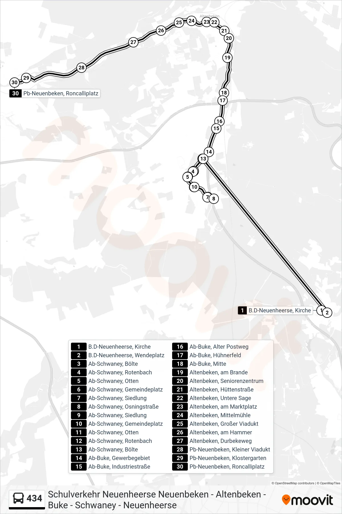 Linie 434 (Bus) Richtung Pb-Neuenbeken, Roncalliplatz: Route und Haltestellen auf der Karte