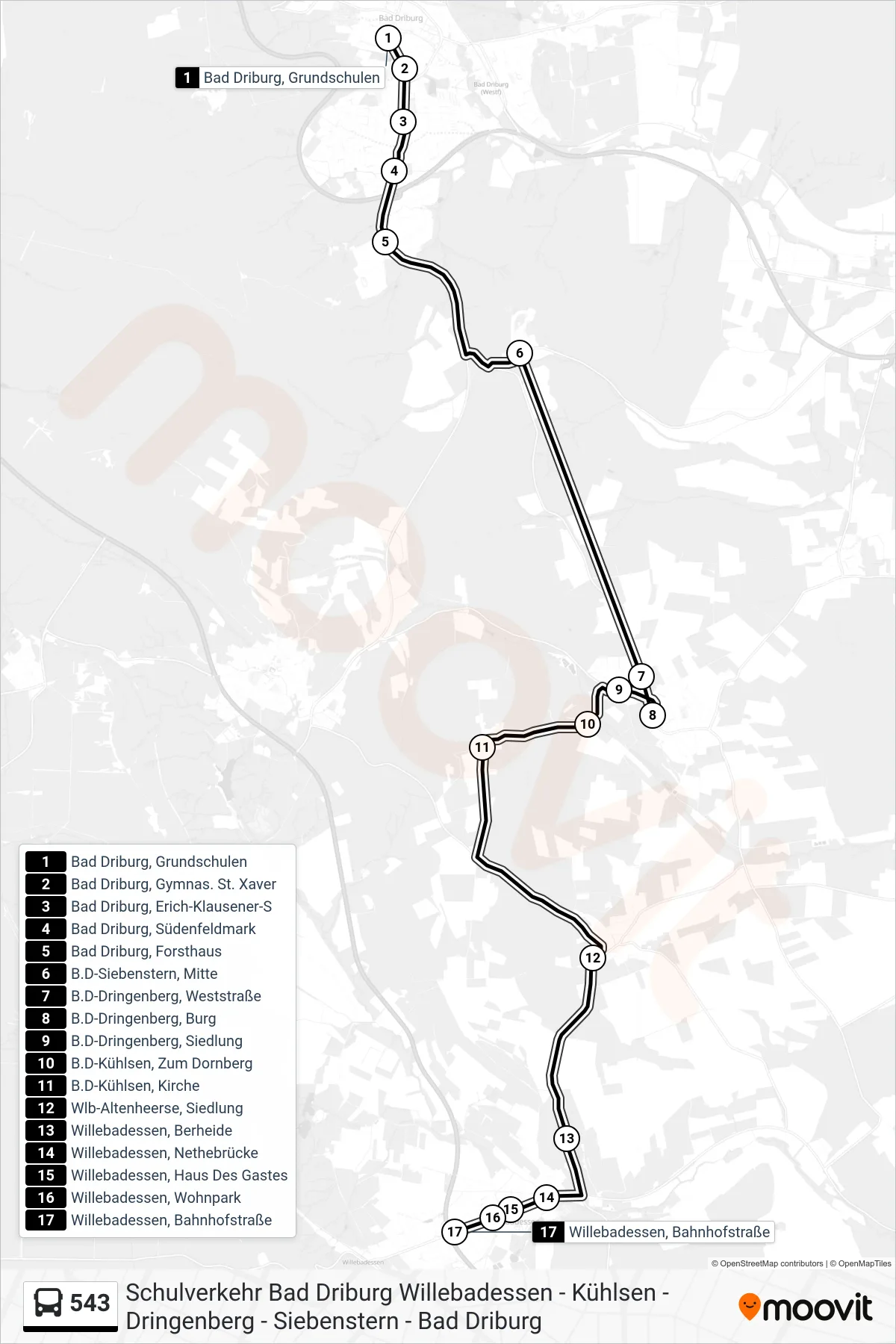 Linie 543 (Bus) Richtung Willebadessen, Bahnhofstraße: Route und Haltestellen auf der Karte