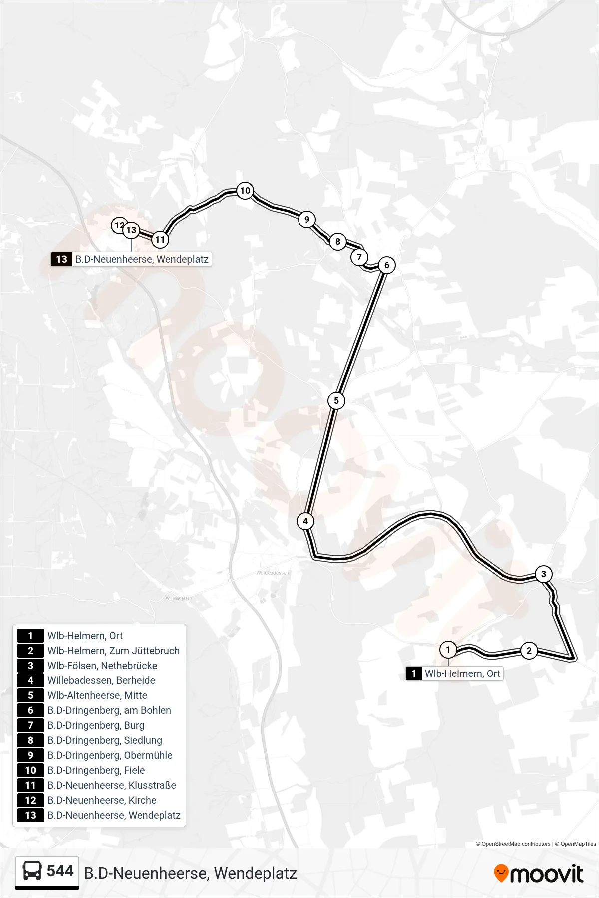 Linie 544 (Bus) Richtung B.D-Neuenheerse, Wendeplatz: Route und Haltestellen auf der Karte