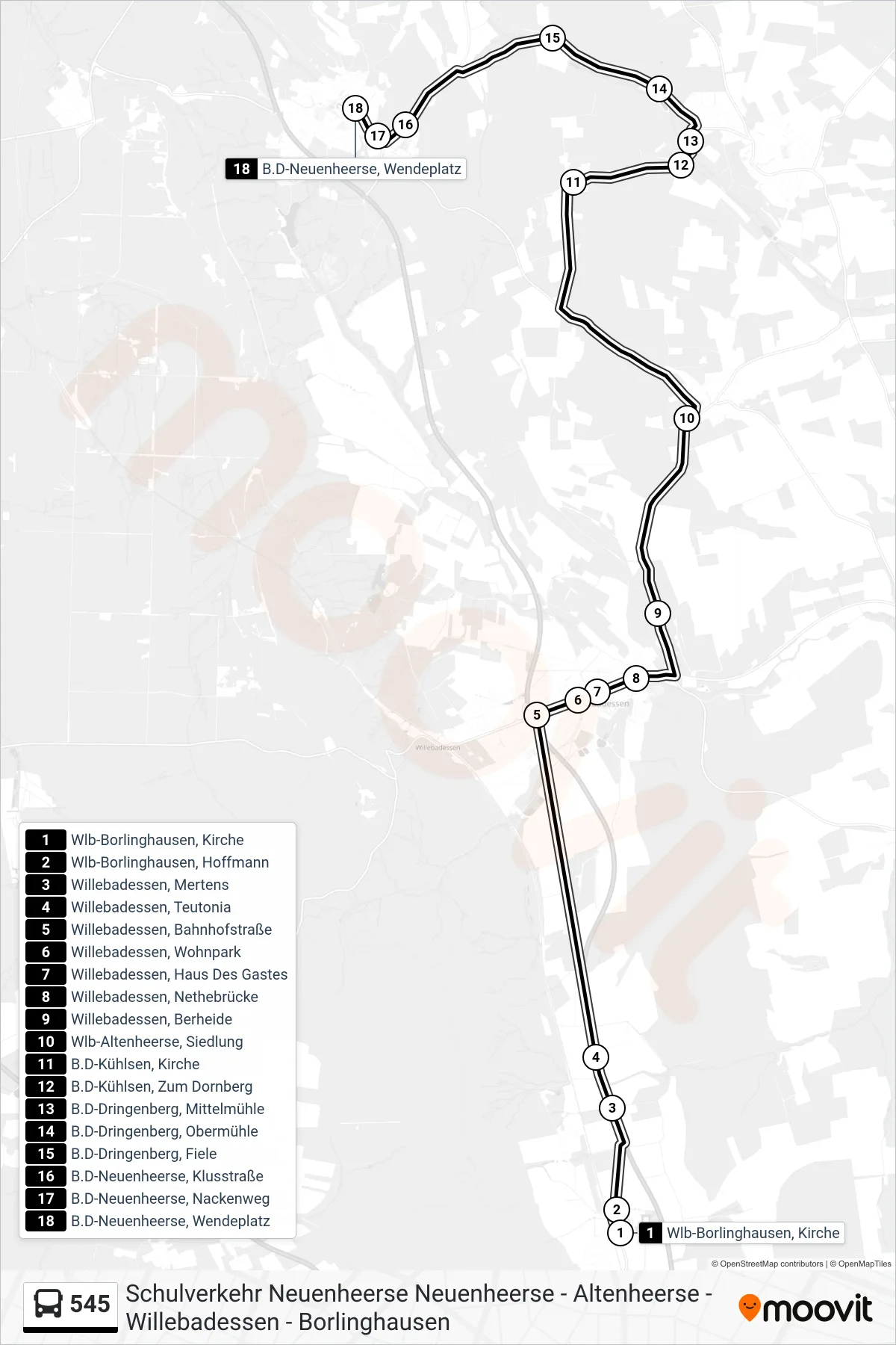 Linie 545 (Bus) Richtung B.D-Neuenheerse, Wendeplatz: Route und Haltestellen auf der Karte